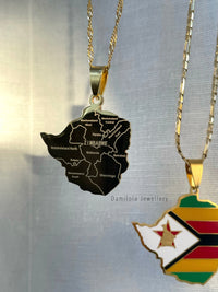 Zimbabwe Flag Map Necklace 🇿🇼 - Gold/Silver