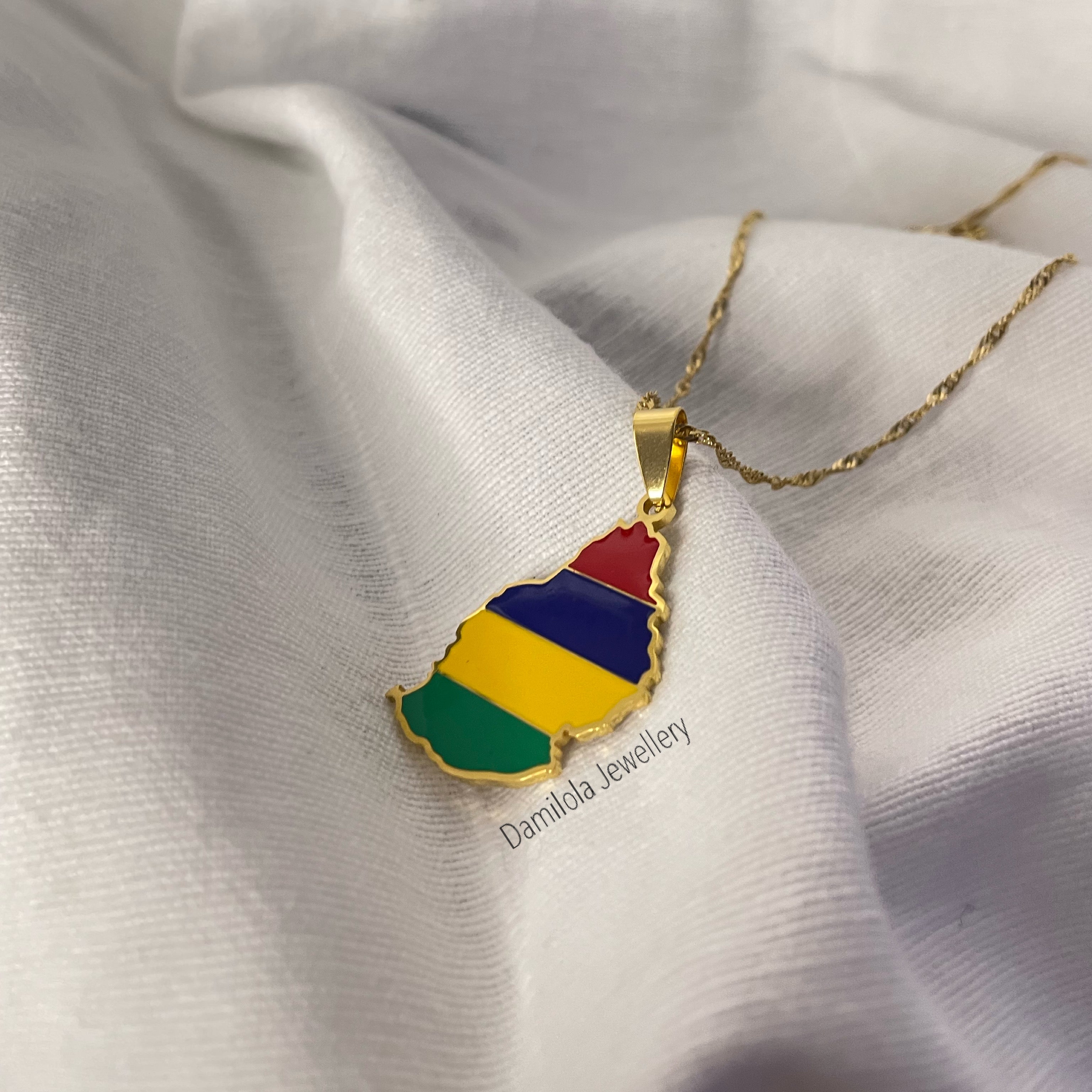 Mauritius Flag Map Necklace - 2 Styles