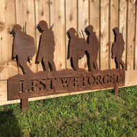 Large Rusty Metal Lest We Forget Soldier Scene Garden Decoration