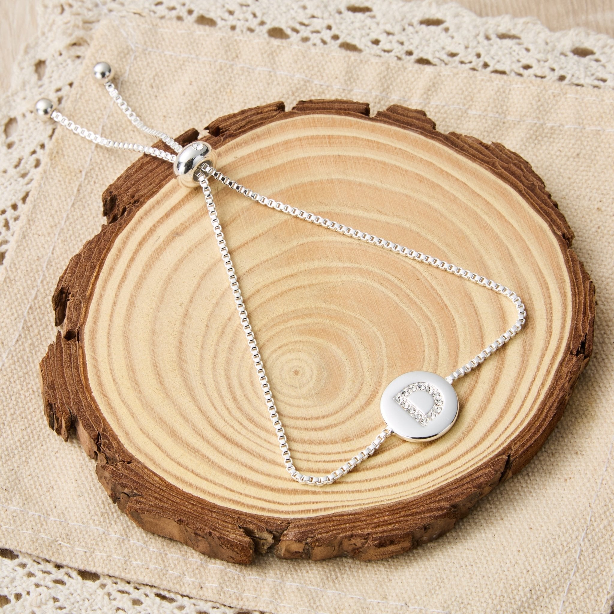 Initial Friendship Bracelet Letter D Created with Zircondia® Crystals