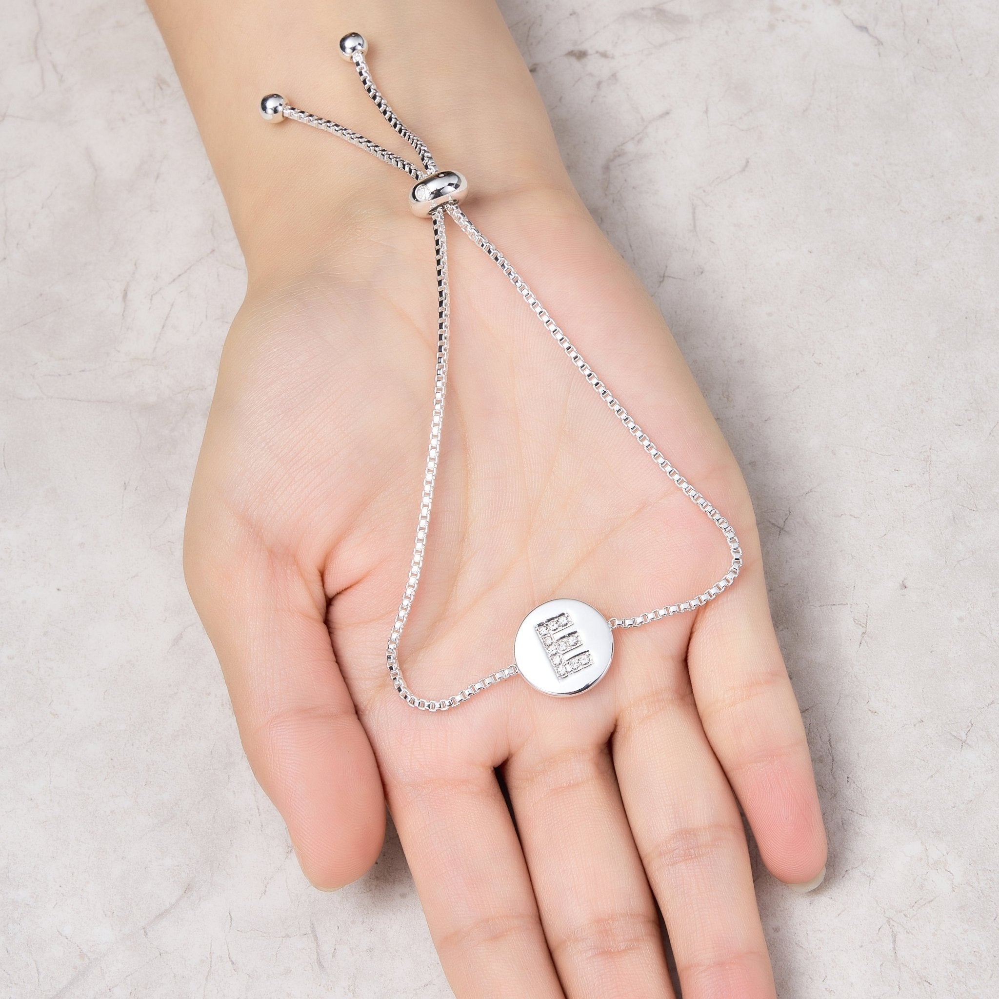 Initial Friendship Bracelet Letter E Created with Zircondia® Crystals