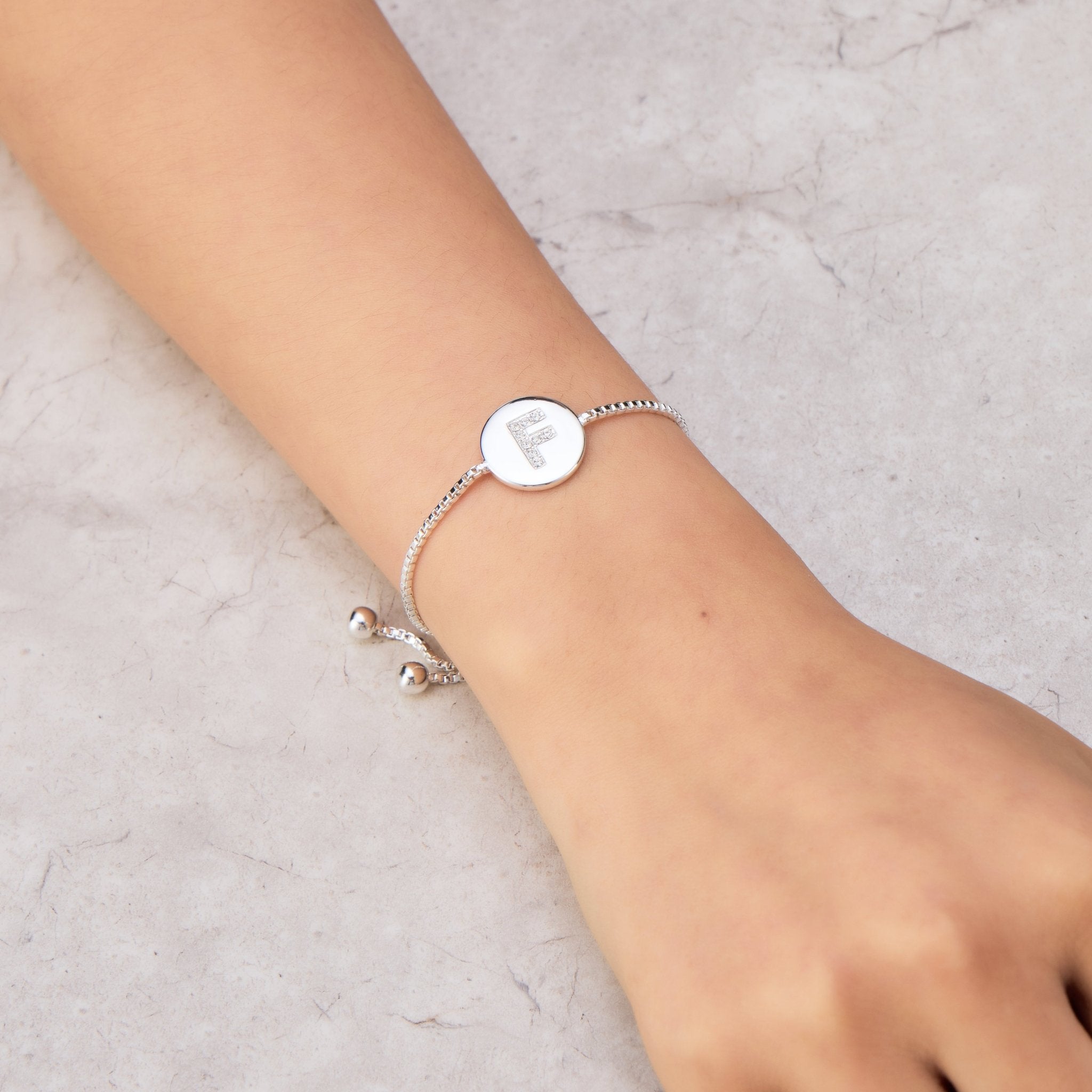 Initial Friendship Bracelet Letter F Created with Zircondia® Crystals