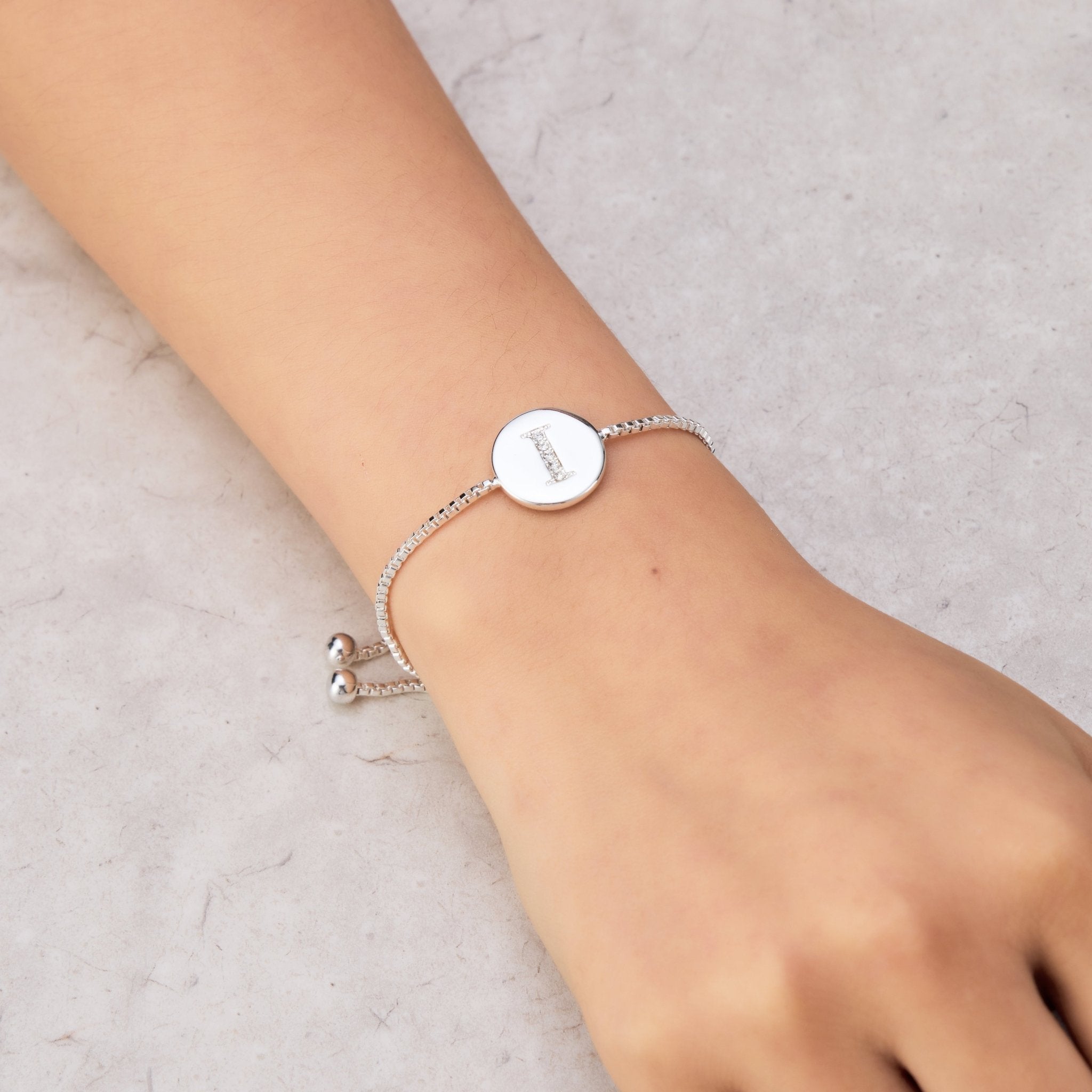 Initial Friendship Bracelet Letter I Created with Zircondia® Crystals
