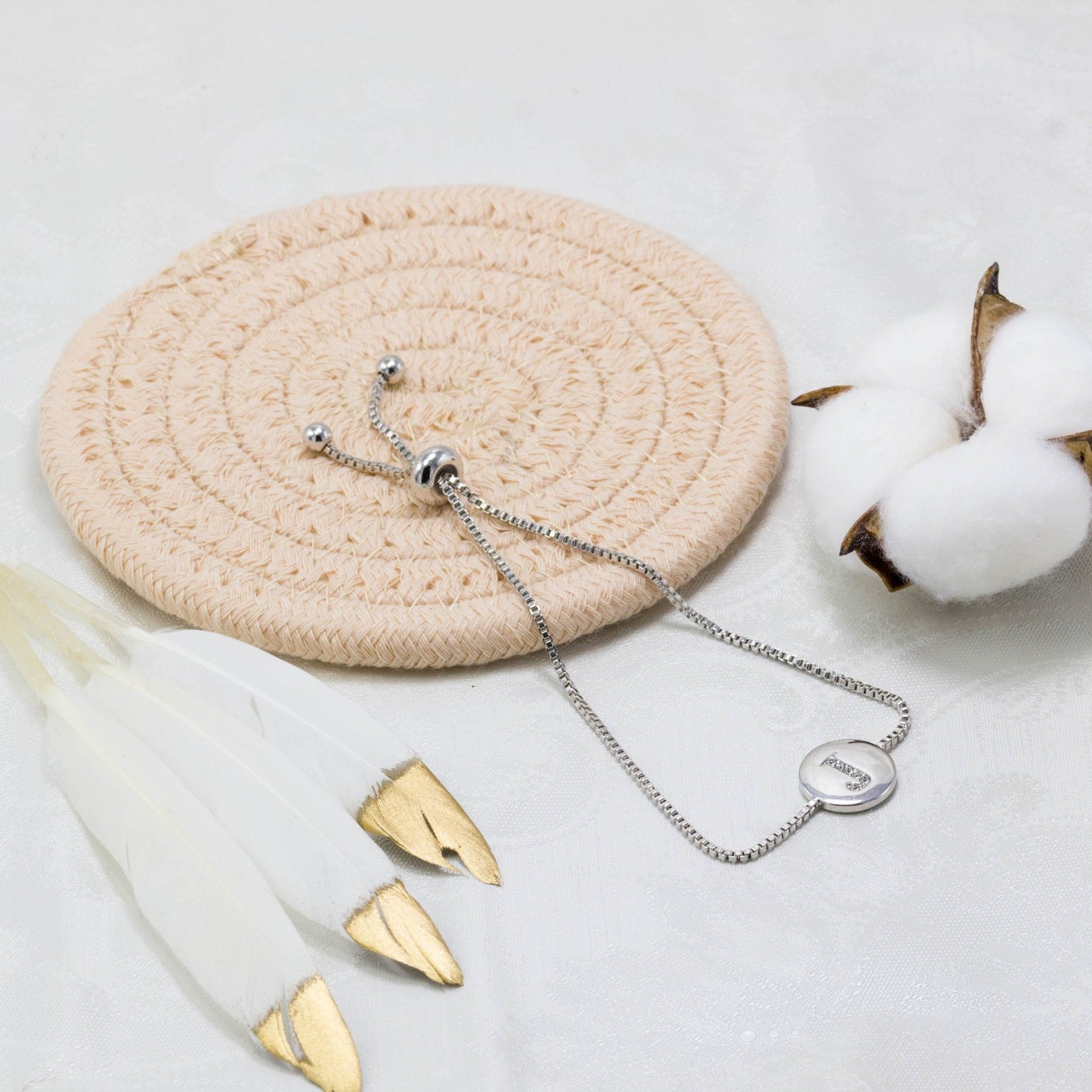 Initial Friendship Bracelet Letter J Created with Zircondia® Crystals