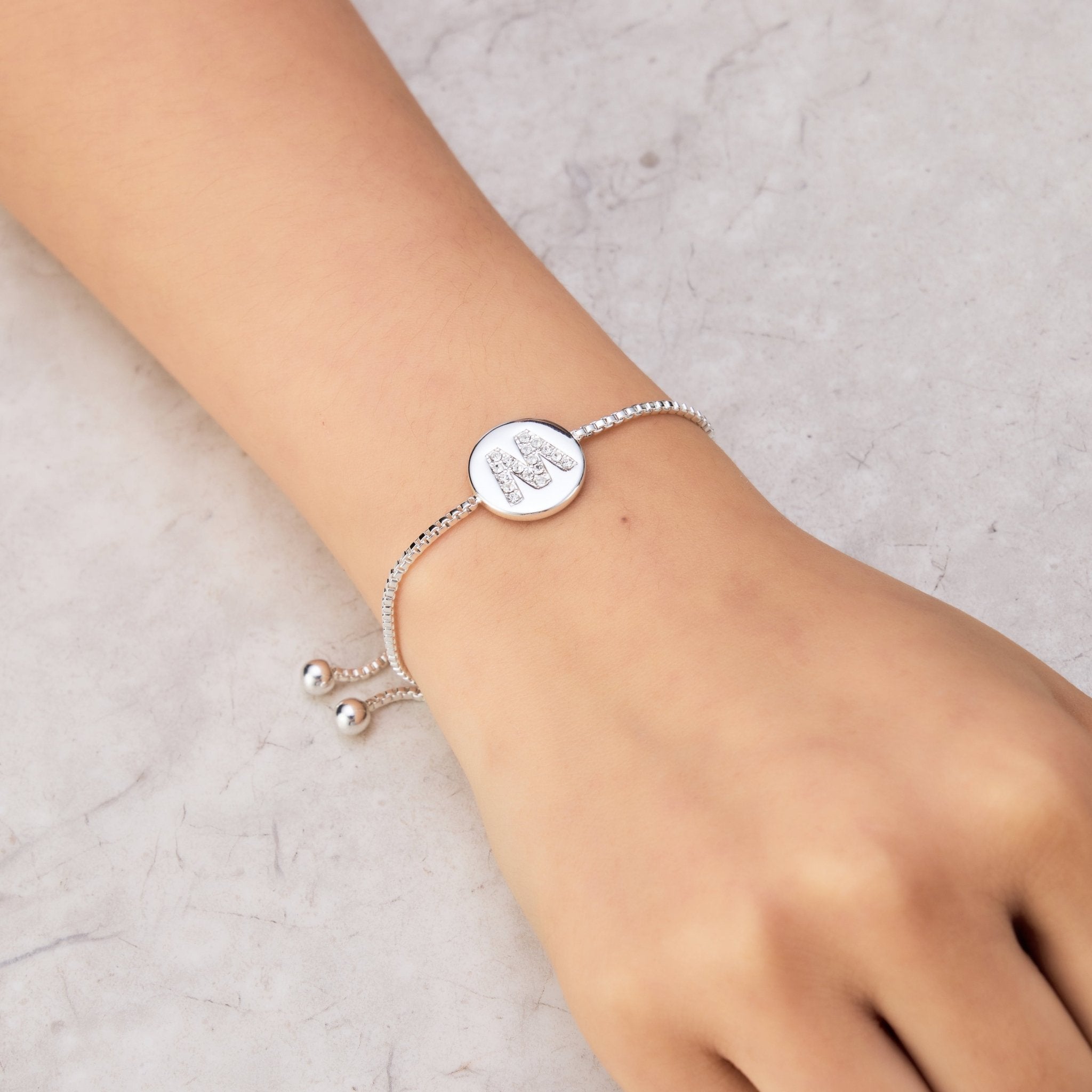 Initial Friendship Bracelet Letter M Created with Zircondia® Crystals
