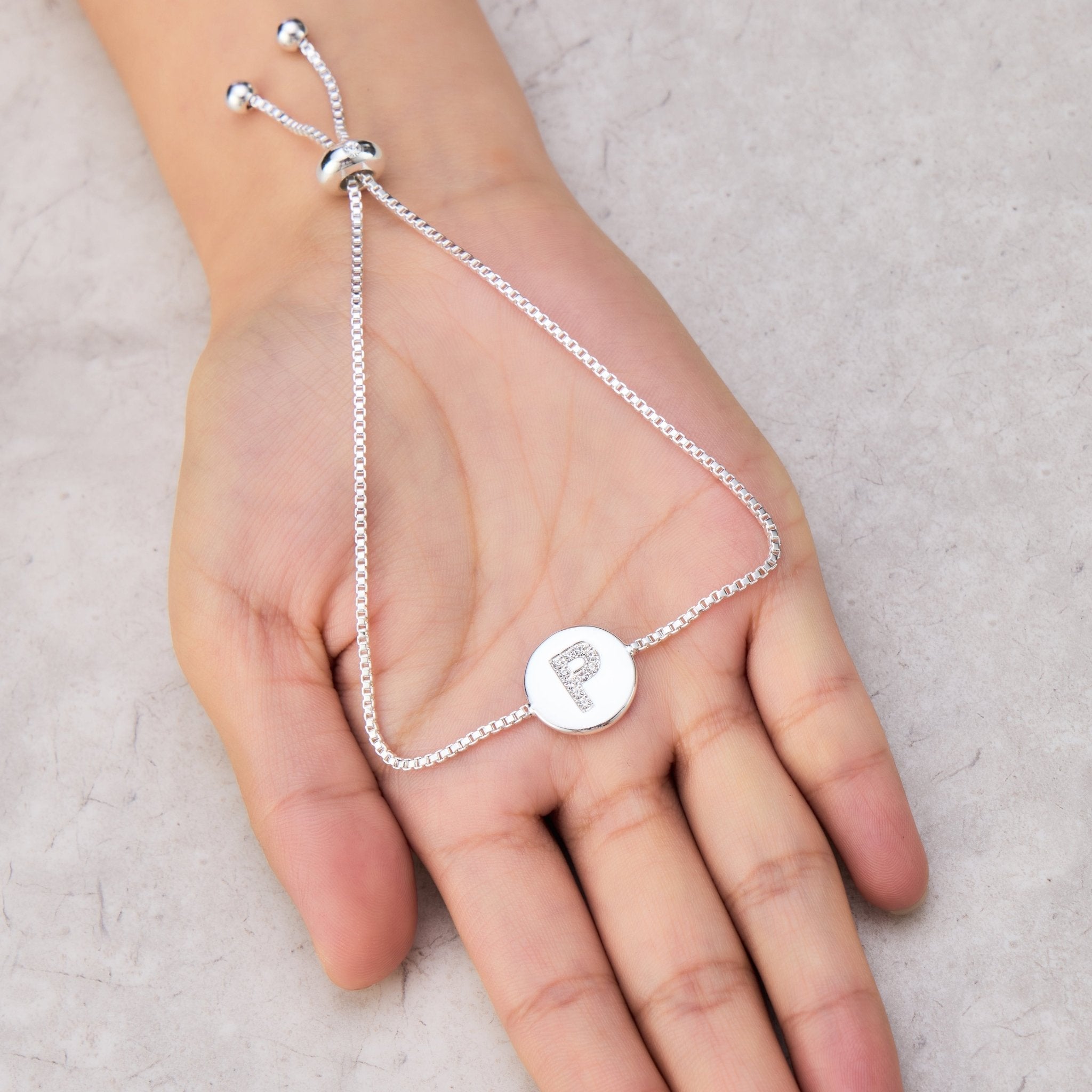 Initial Friendship Bracelet Letter P Created with Zircondia® Crystals