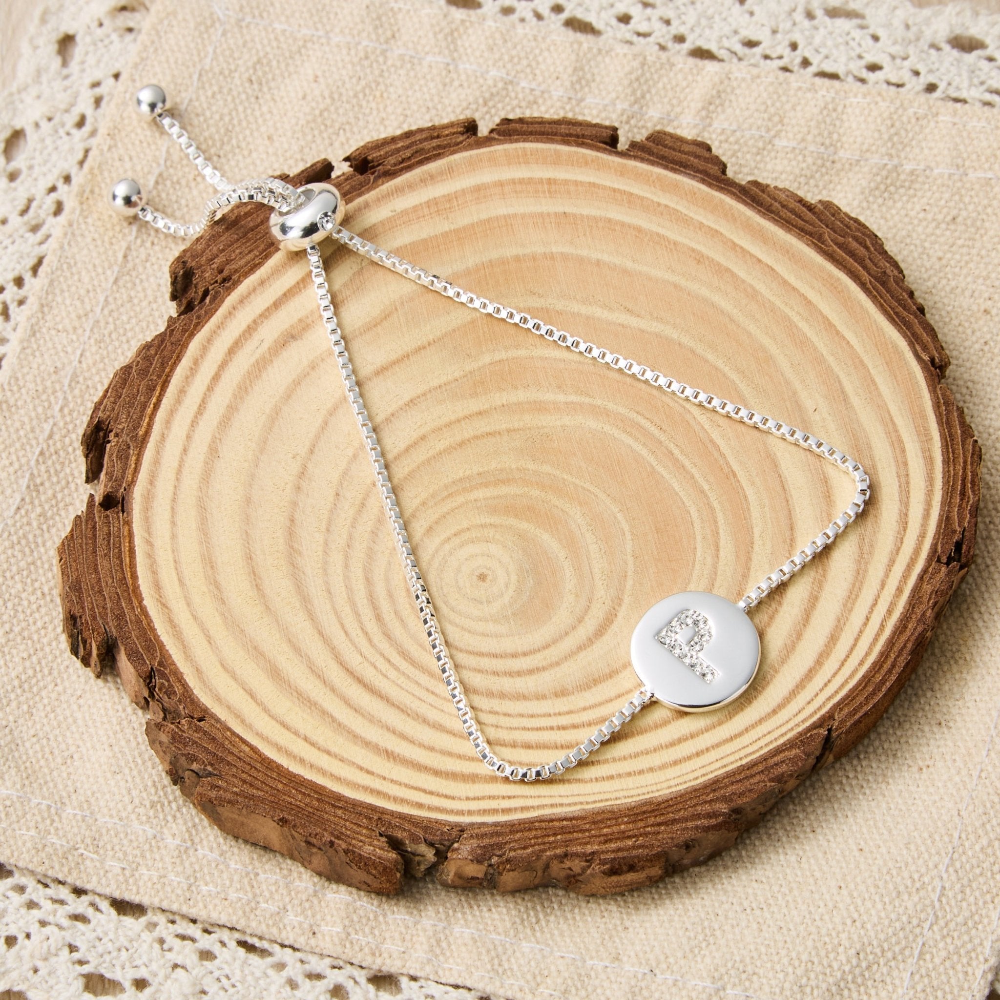 Initial Friendship Bracelet Letter P Created with Zircondia® Crystals