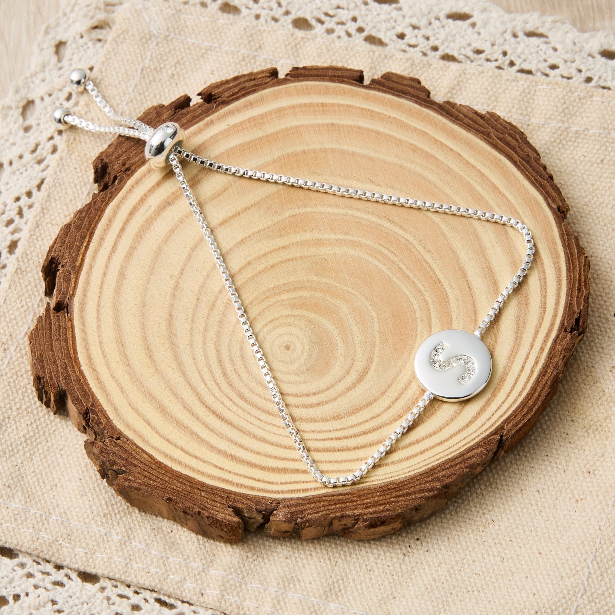 Initial Friendship Bracelet Letter S Created with Zircondia® Crystals