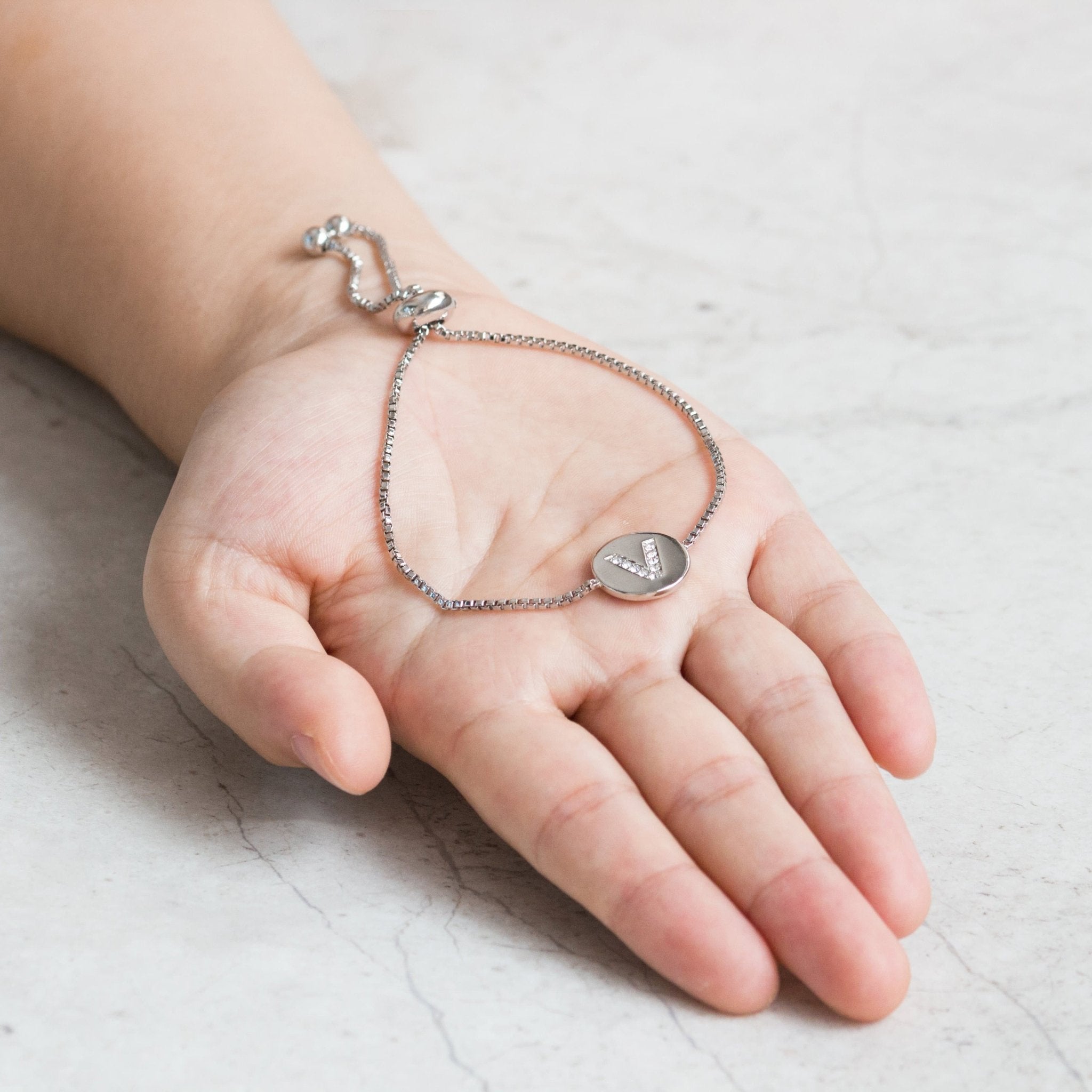 Initial Friendship Bracelet Letter V Created with Zircondia® Crystals