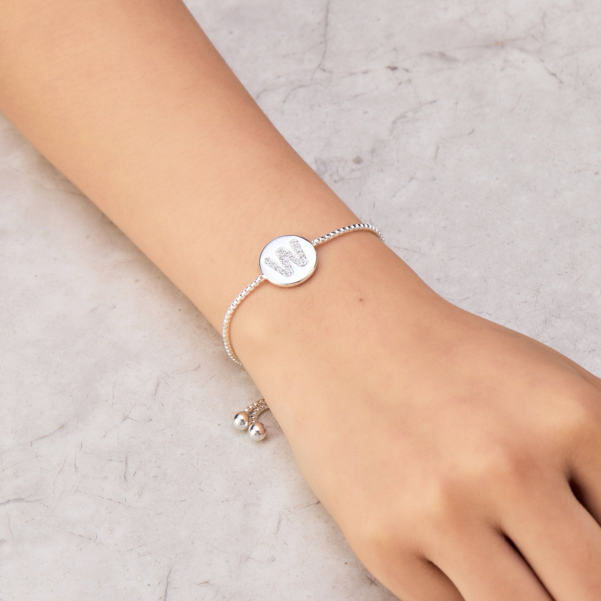 Initial Friendship Bracelet Letter W Created with Zircondia® Crystals