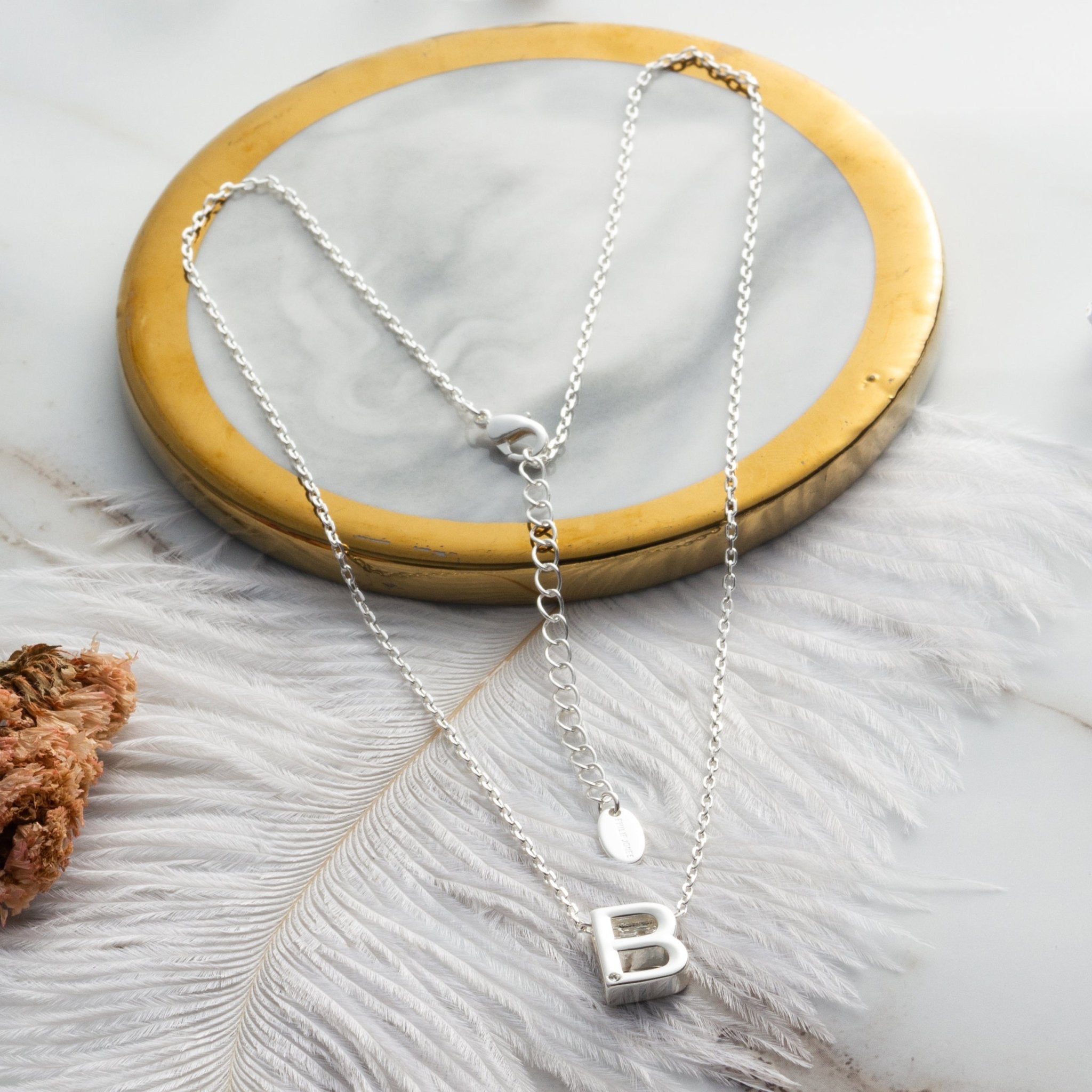 Initial Necklace Letter B Created with Zircondia® Crystals