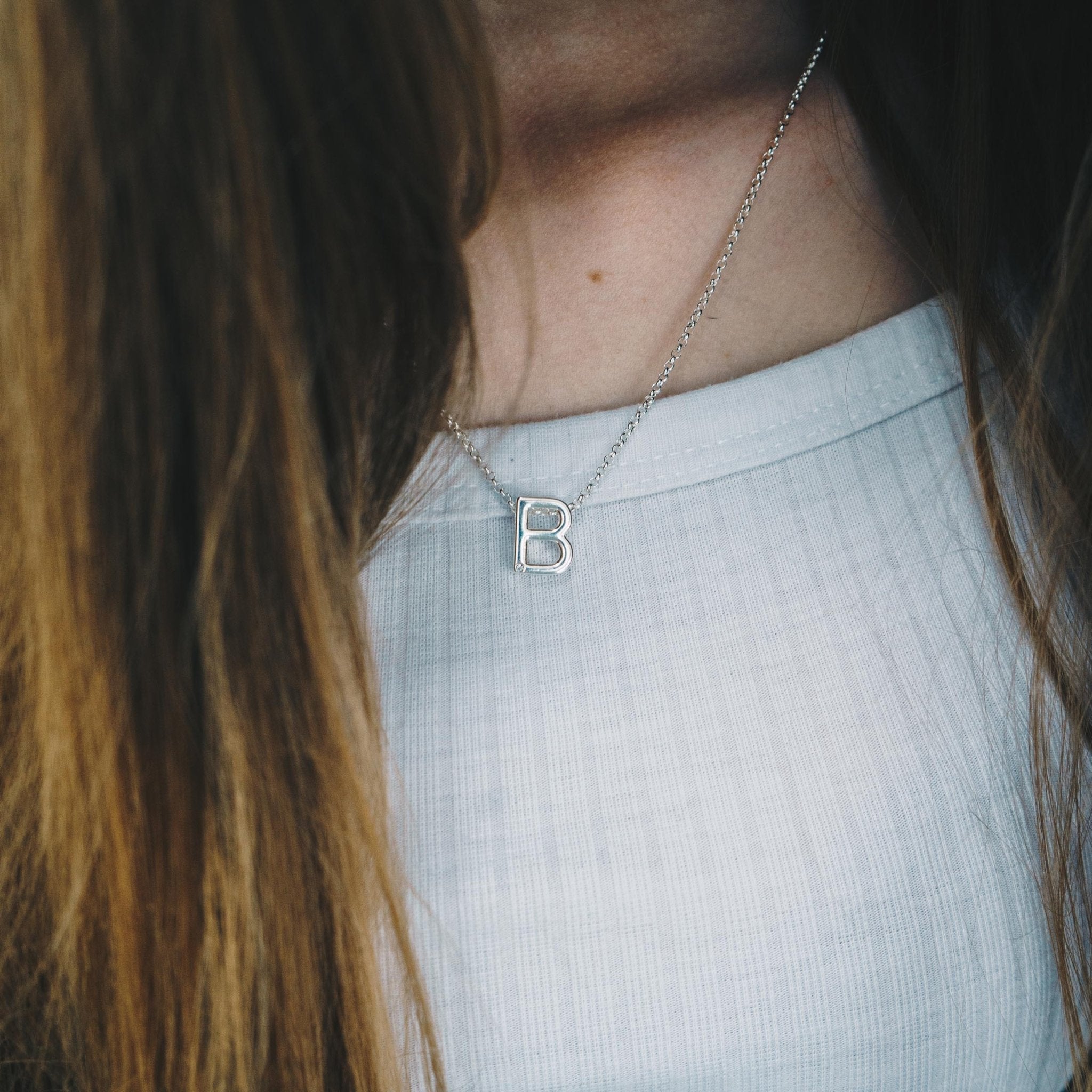 Initial Necklace Letter B Created with Zircondia® Crystals