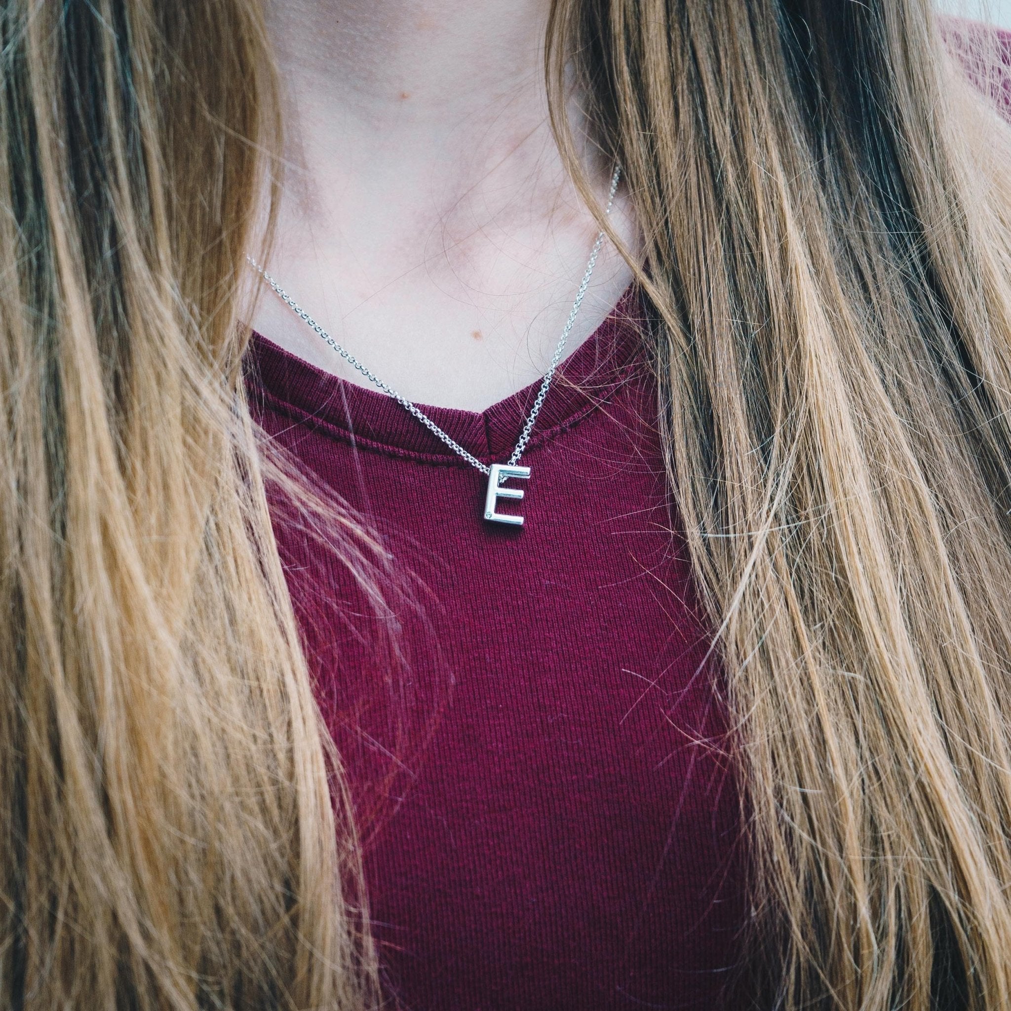 Initial Necklace Letter E Created with Zircondia® Crystals