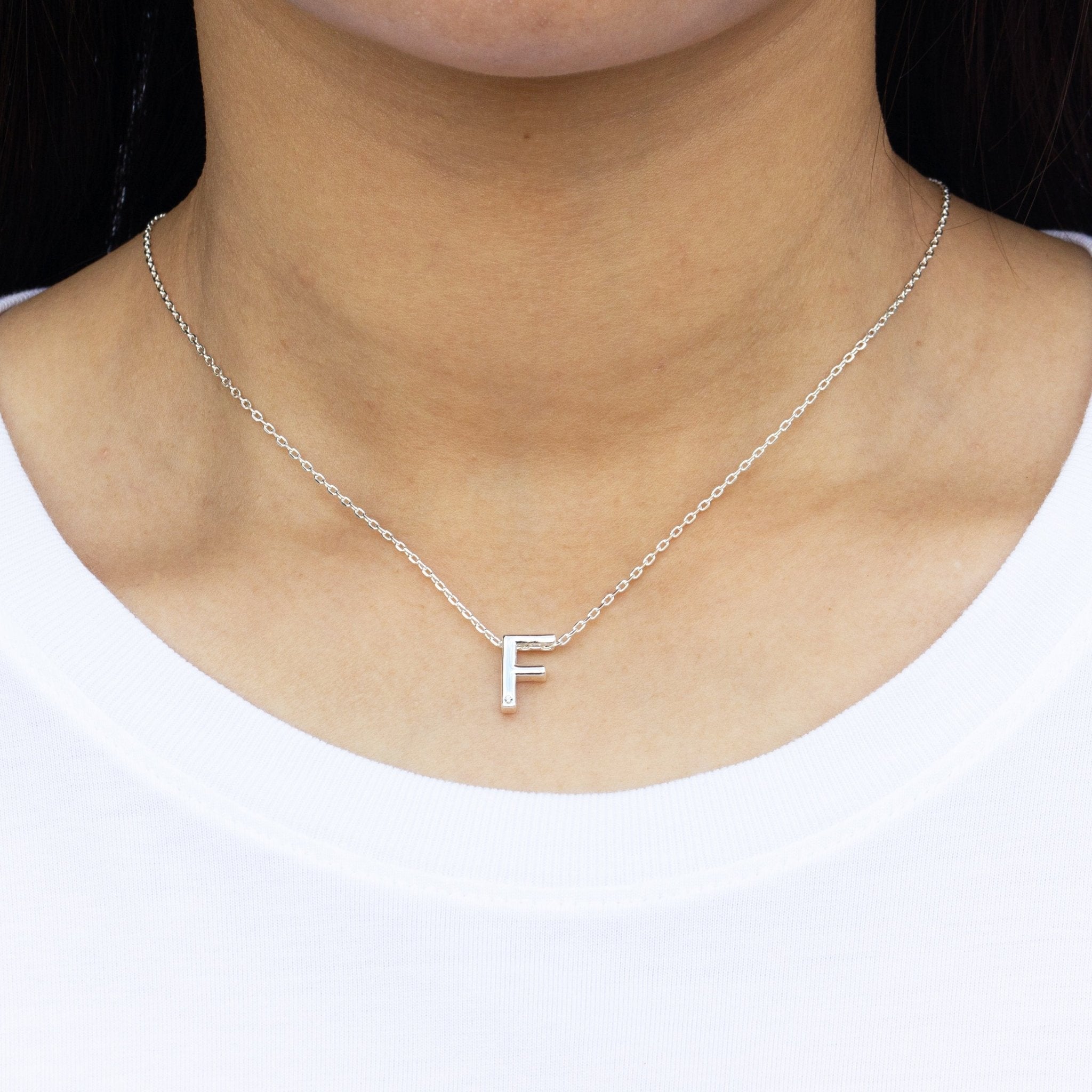 Initial Necklace Letter F Created with Zircondia® Crystals