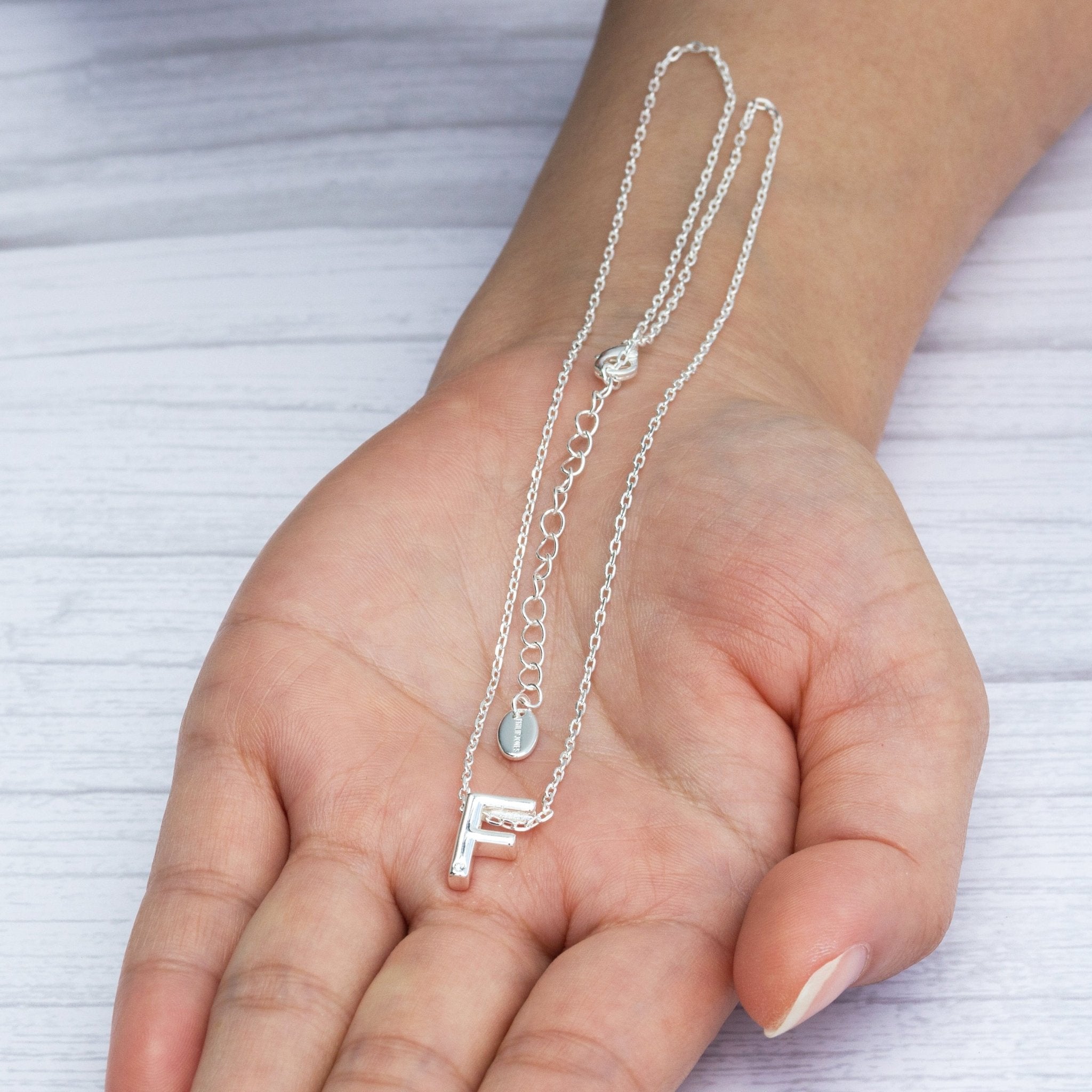 Initial Necklace Letter F Created with Zircondia® Crystals