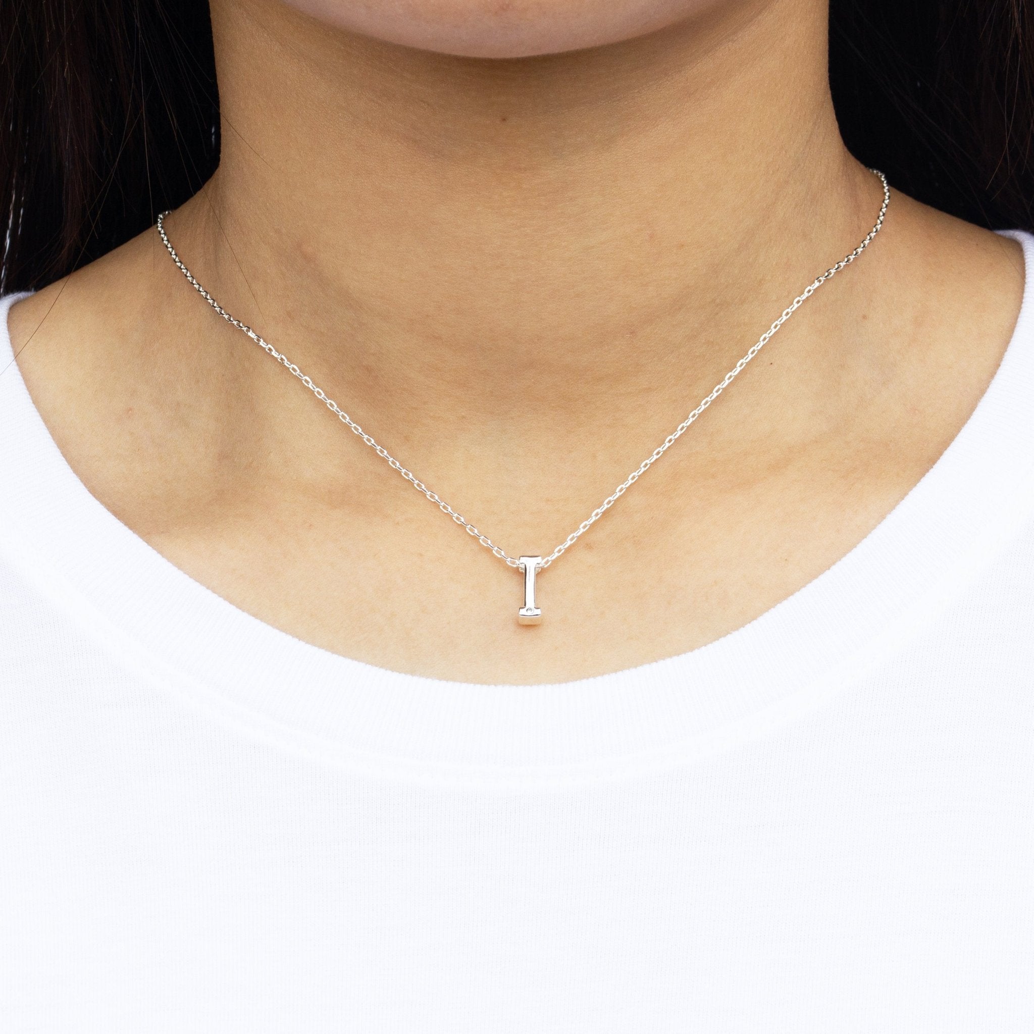 Initial Necklace Letter I Created with Zircondia® Crystals