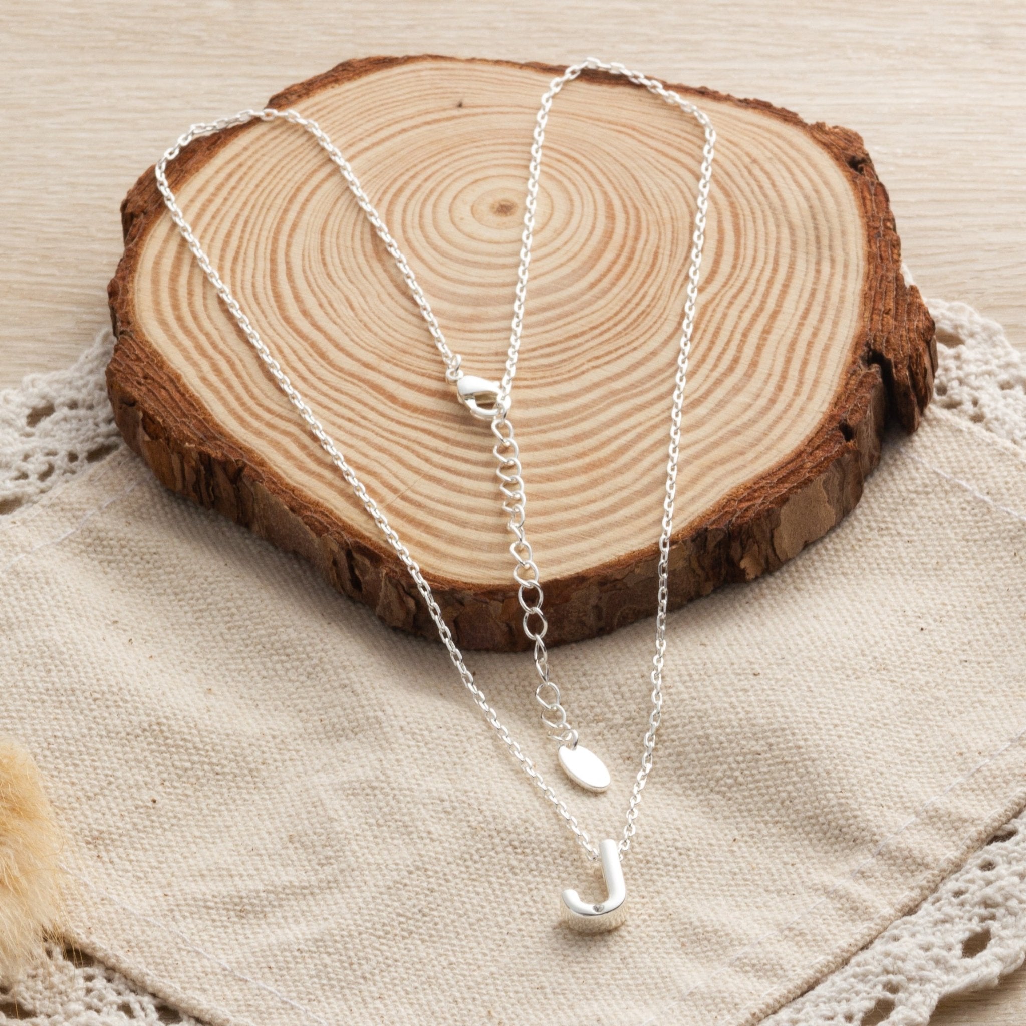 Initial Necklace Letter J Created with Zircondia® Crystals