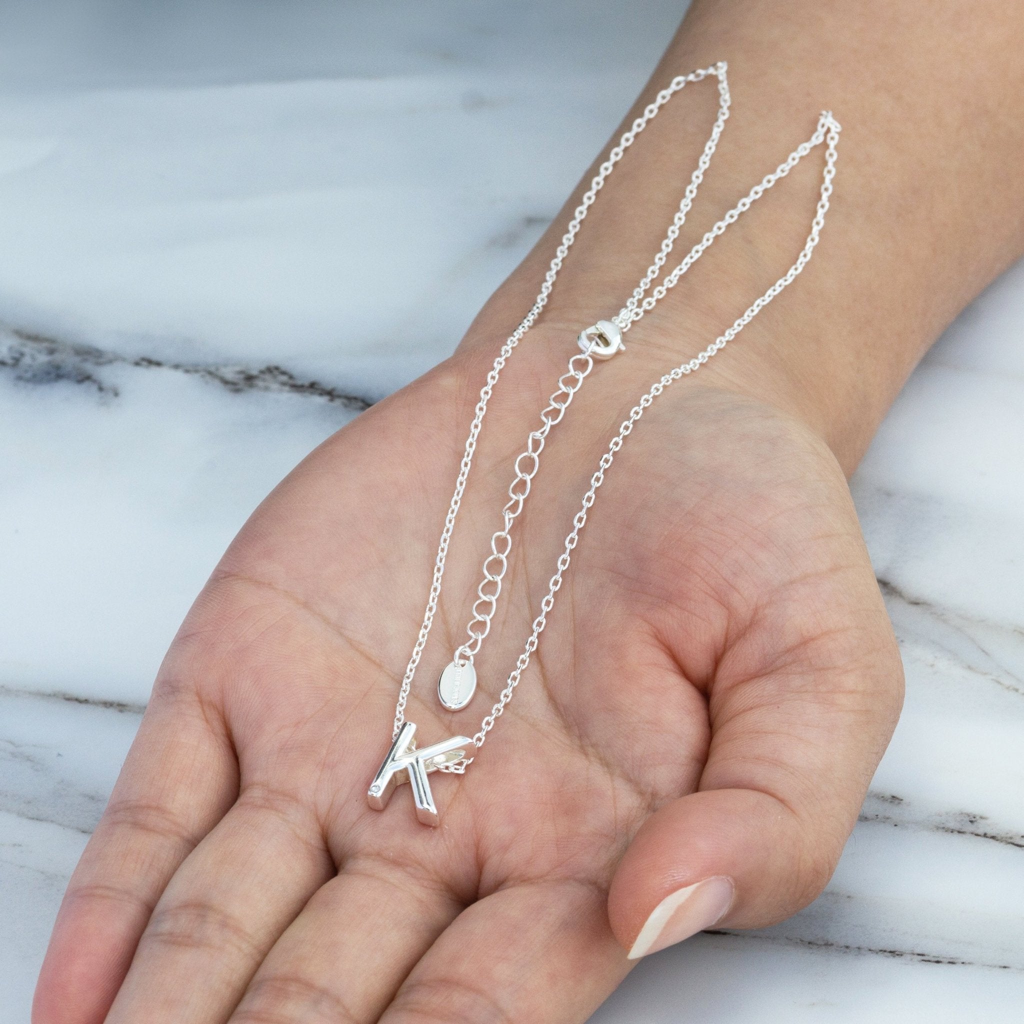 Initial Necklace Letter K Created with Zircondia® Crystals