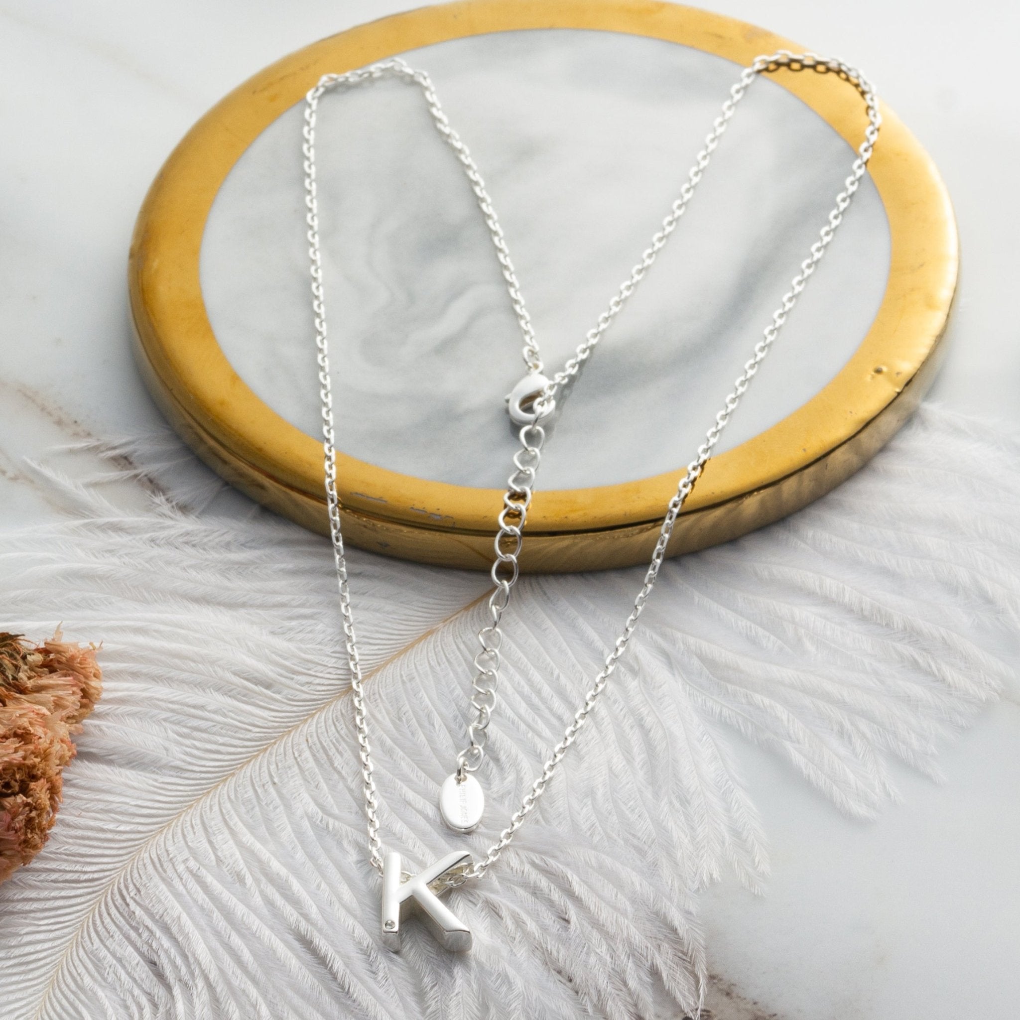 Initial Necklace Letter K Created with Zircondia® Crystals