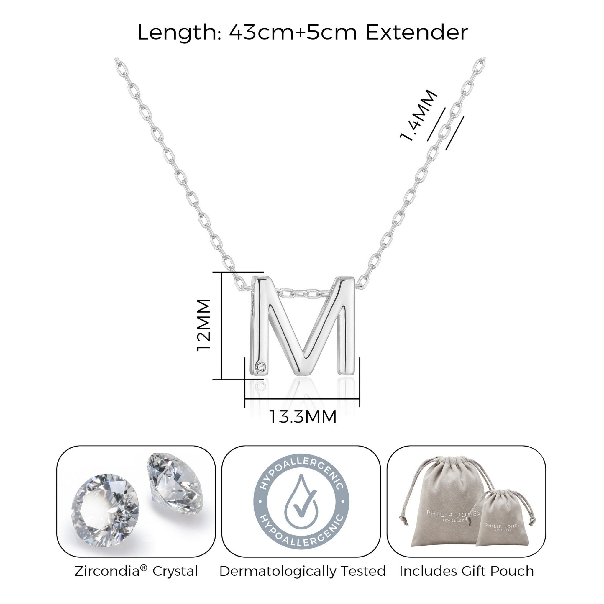 Initial Necklace Letter M Created with Zircondia® Crystals