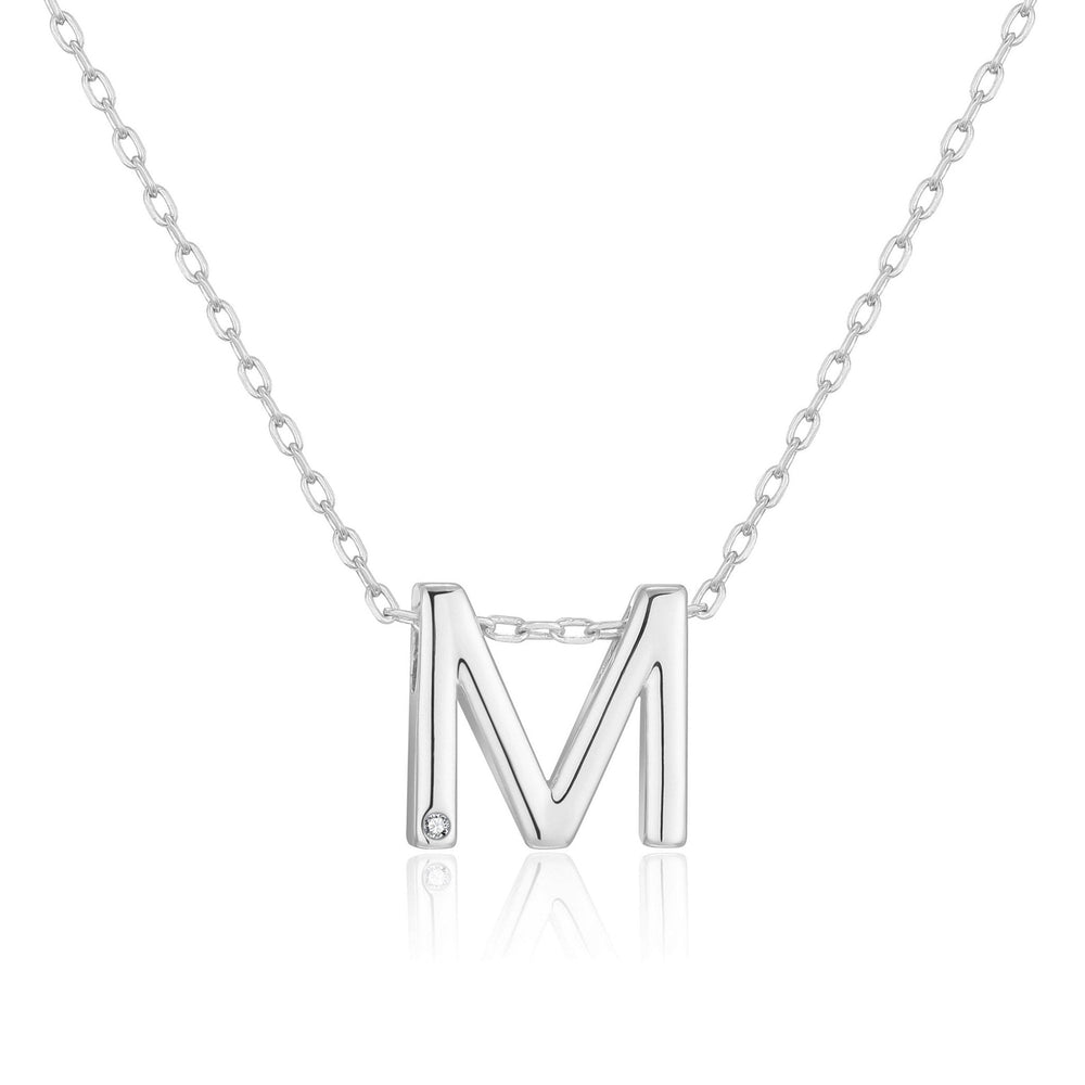 Initial Necklace Letter M Created with Zircondia® Crystals