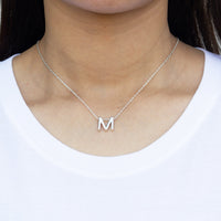 Initial Necklace Letter M Created with Zircondia® Crystals