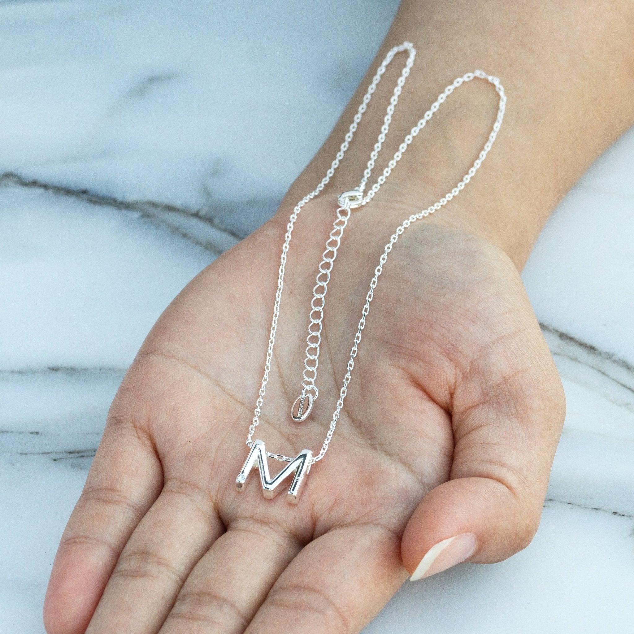 Initial Necklace Letter M Created with Zircondia® Crystals