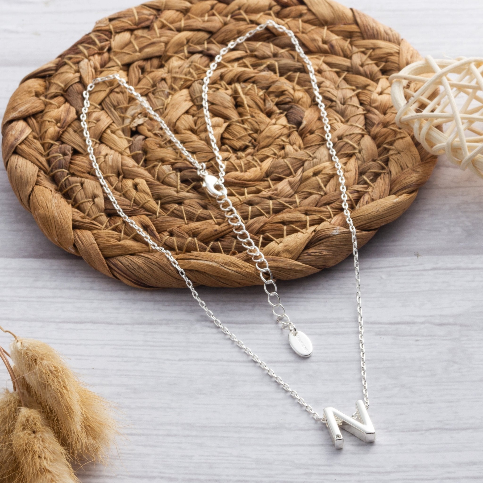 Initial Necklace Letter N Created with Zircondia® Crystals