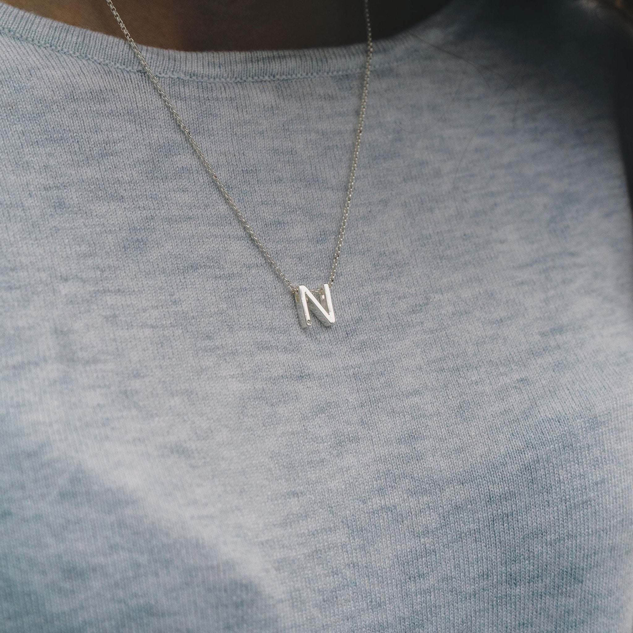 Initial Necklace Letter N Created with Zircondia® Crystals