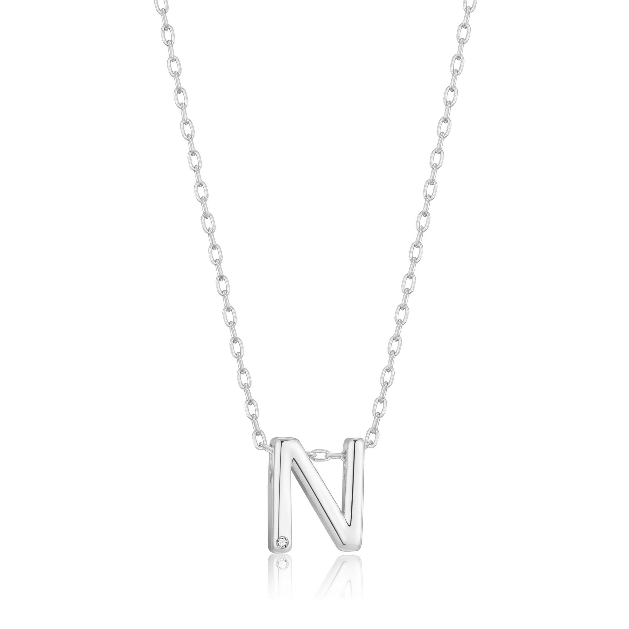 Initial Necklace Letter N Created with Zircondia® Crystals