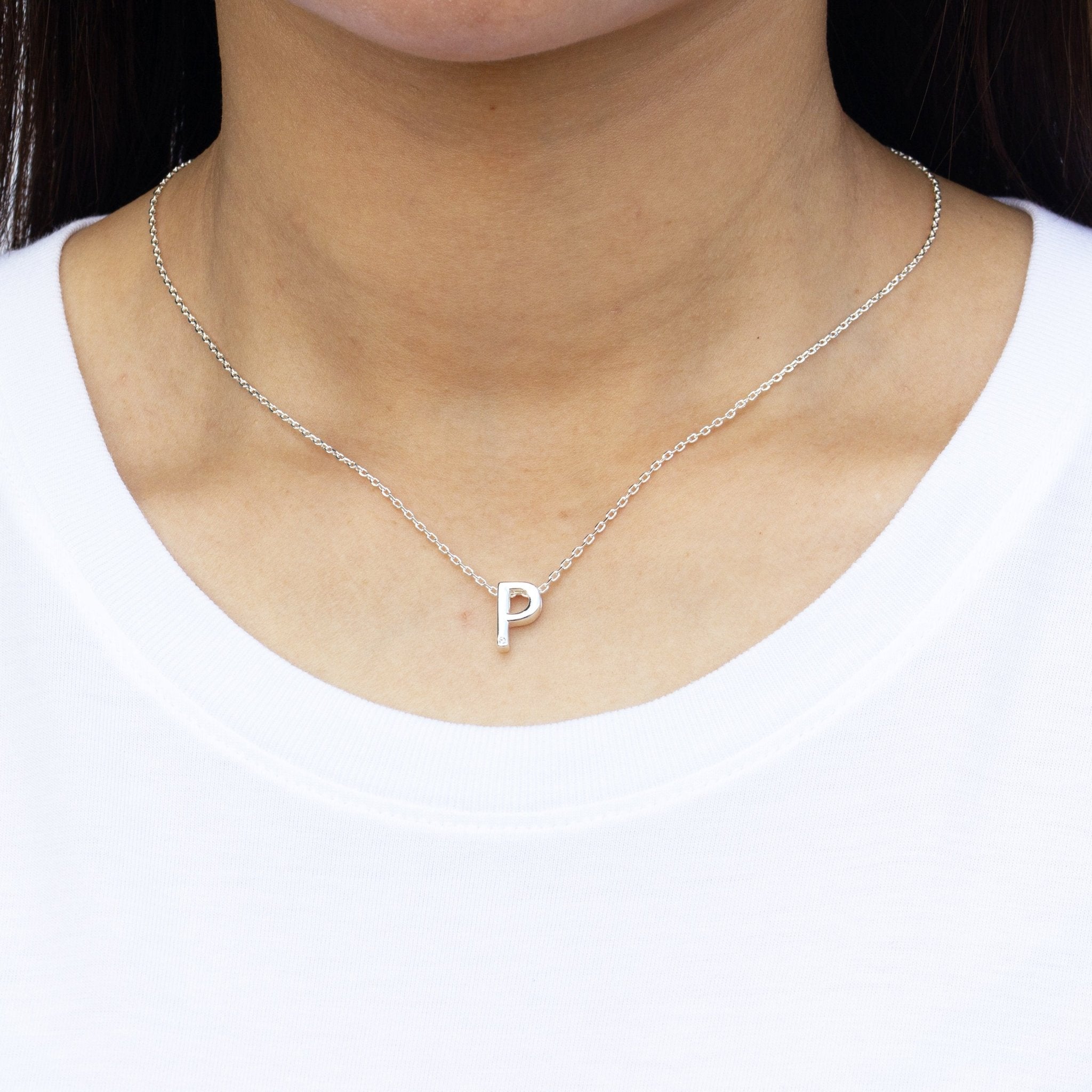 Initial Necklace Letter P Created with Zircondia® Crystals