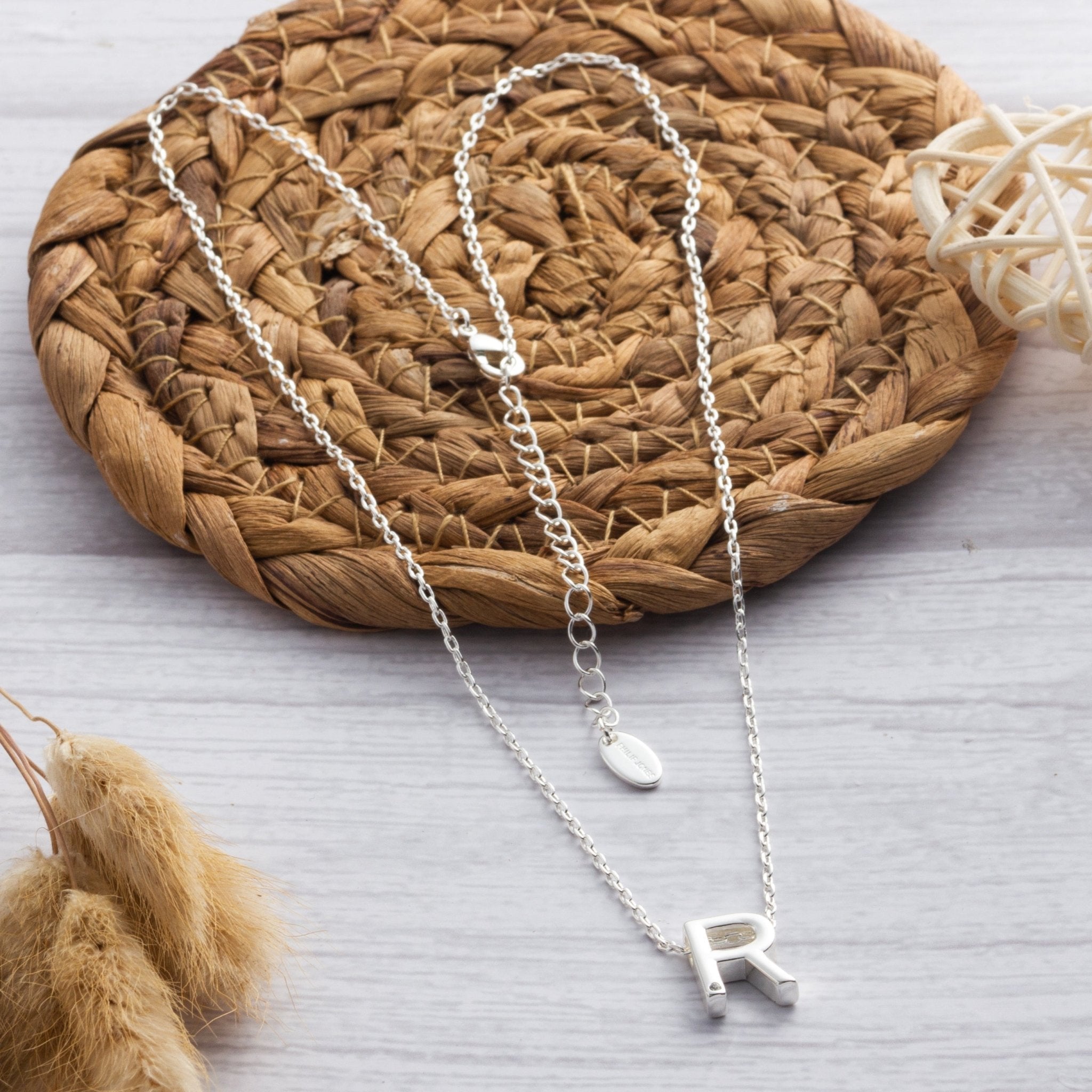 Initial Necklace Letter R Created with Zircondia® Crystals