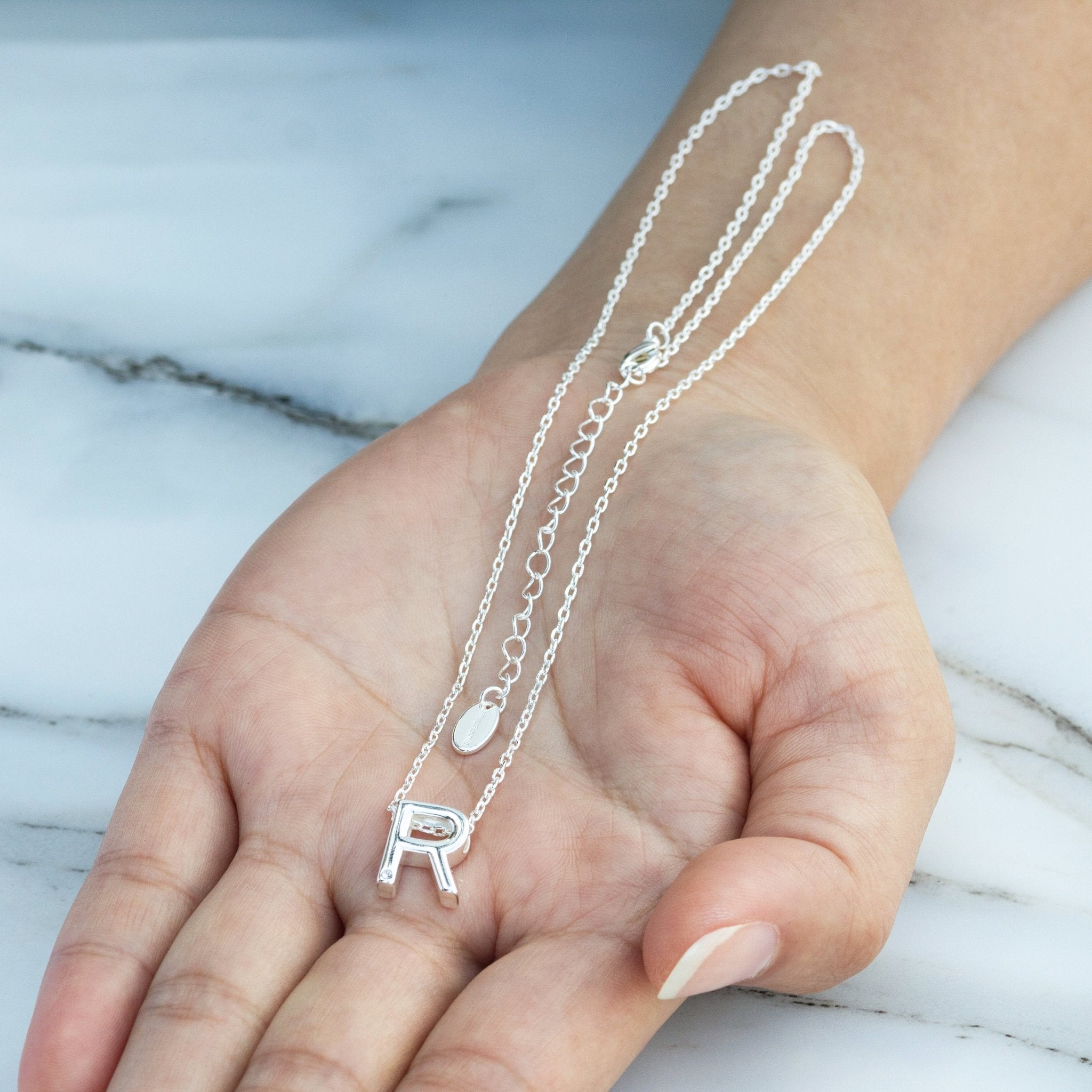 Initial Necklace Letter R Created with Zircondia® Crystals