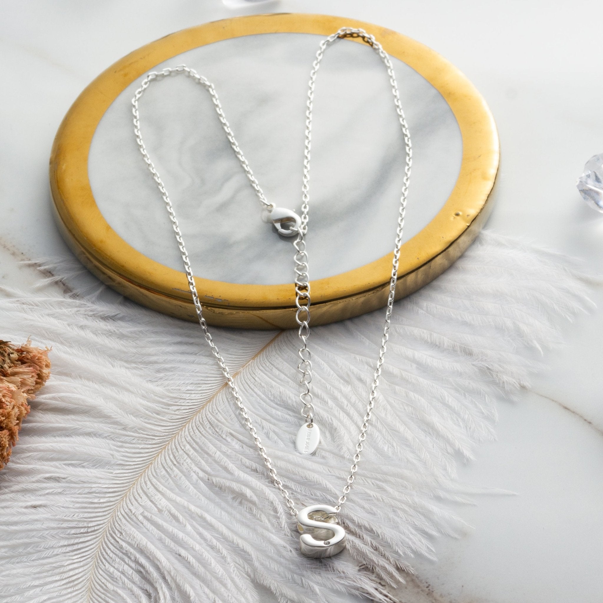 Initial Necklace Letter S Created with Zircondia® Crystals