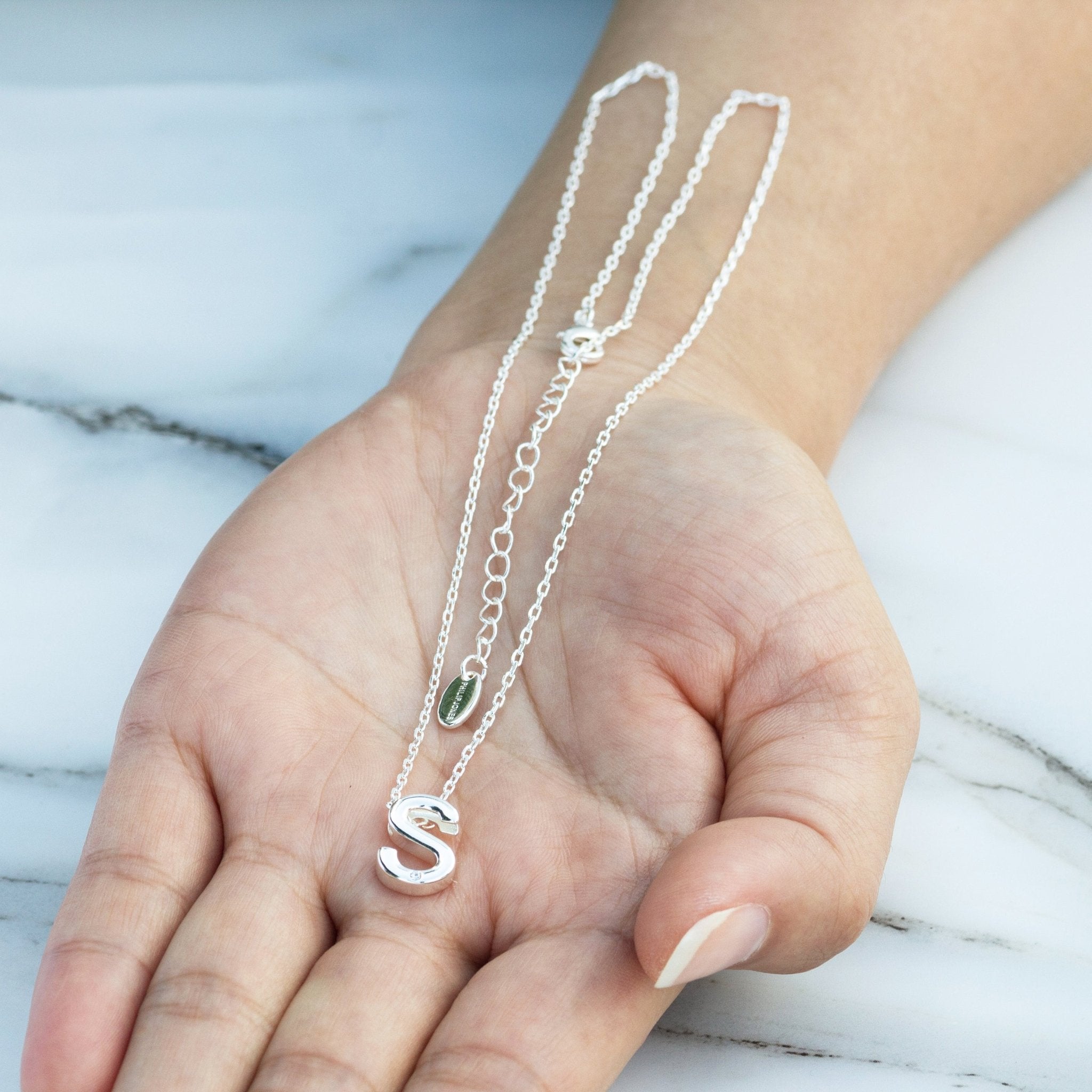 Initial Necklace Letter S Created with Zircondia® Crystals