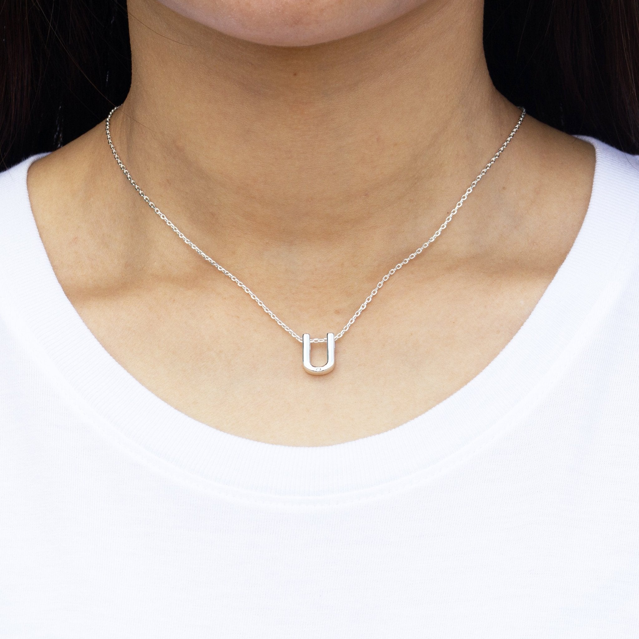 Initial Necklace Letter U Created with Zircondia® Crystals
