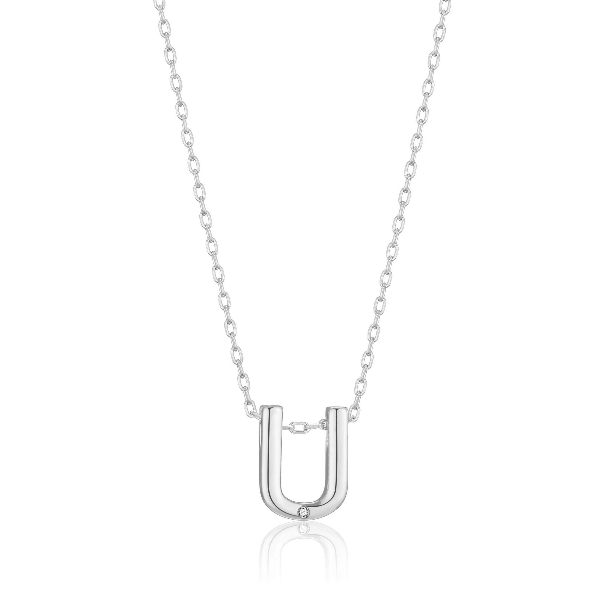 Initial Necklace Letter U Created with Zircondia® Crystals