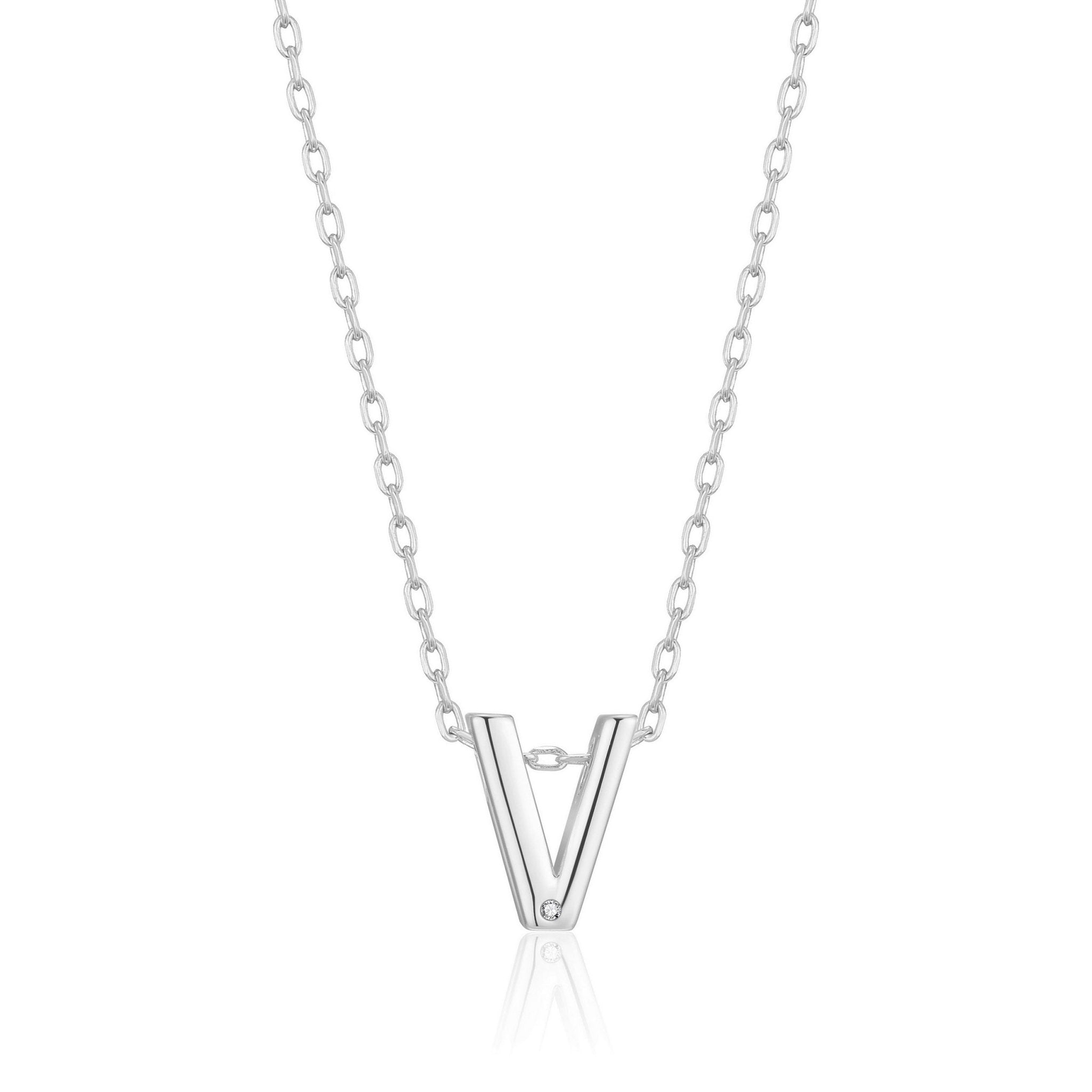 Initial Necklace Letter V Created with Zircondia® Crystals