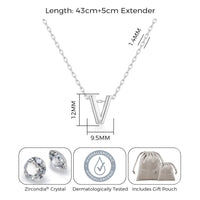Initial Necklace Letter V Created with Zircondia® Crystals