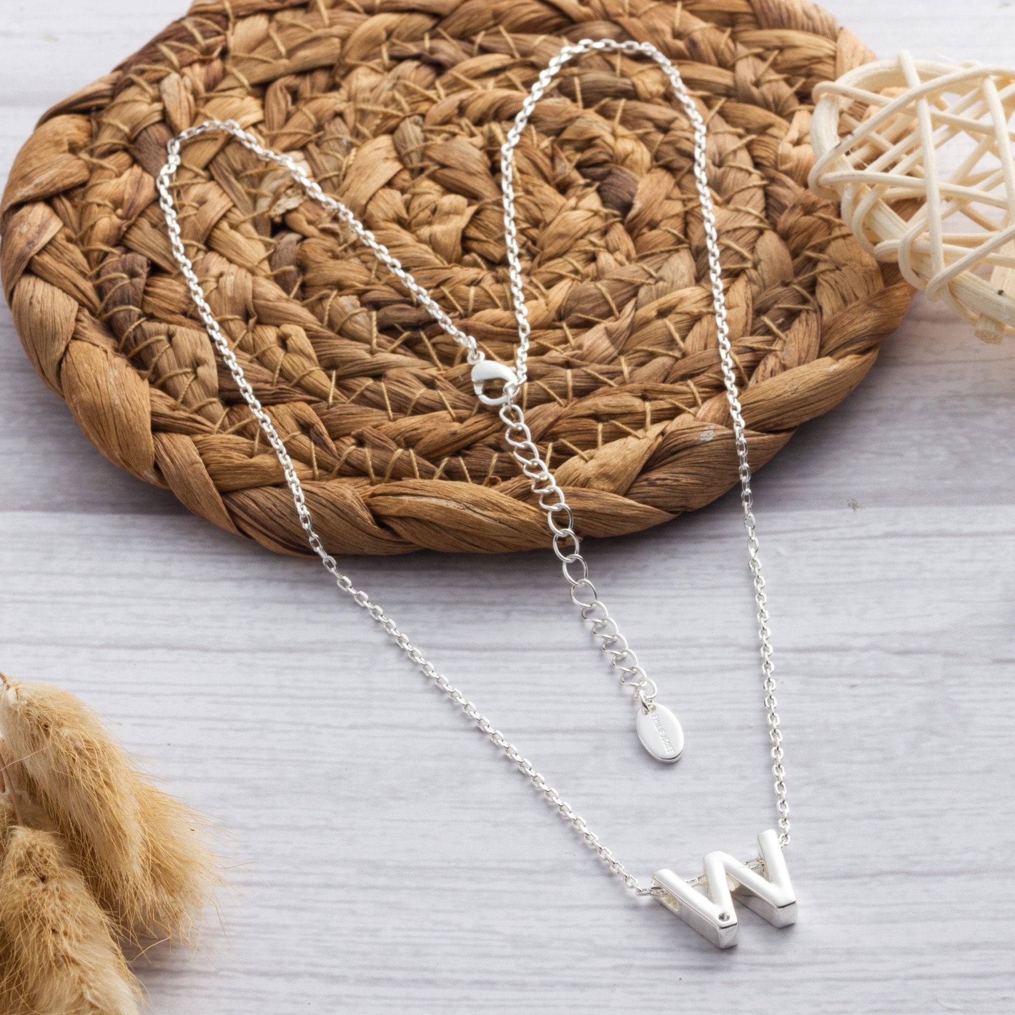 Initial Necklace Letter W Created with Zircondia® Crystals