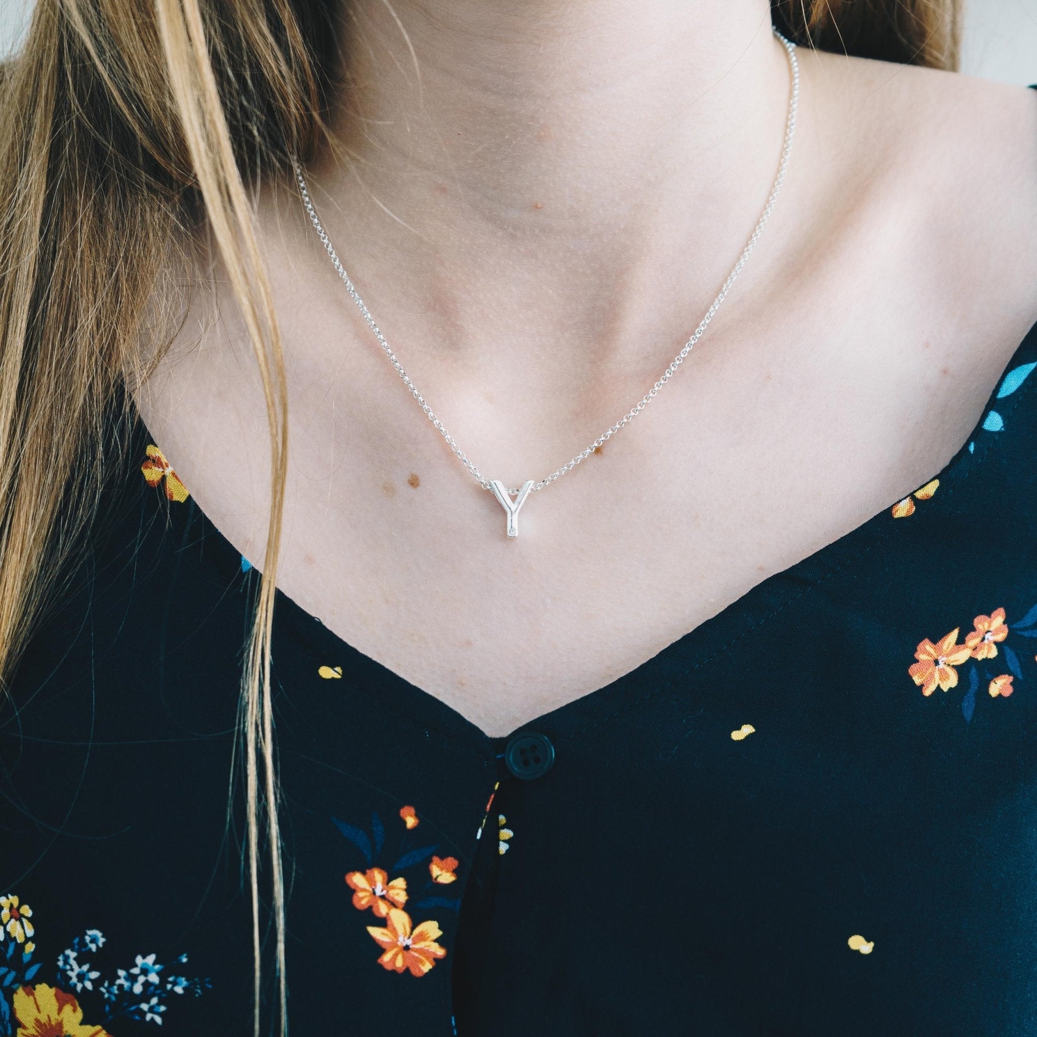 Initial Necklace Letter Y Created with Zircondia® Crystals