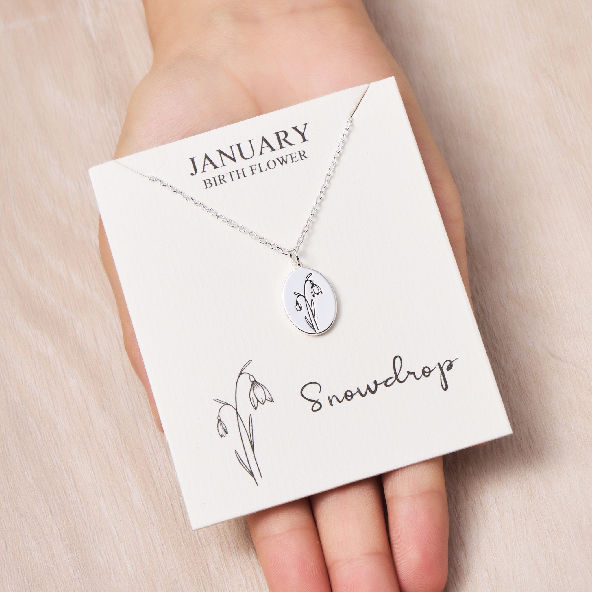 January Birth Flower Snowdrop Necklace with Card