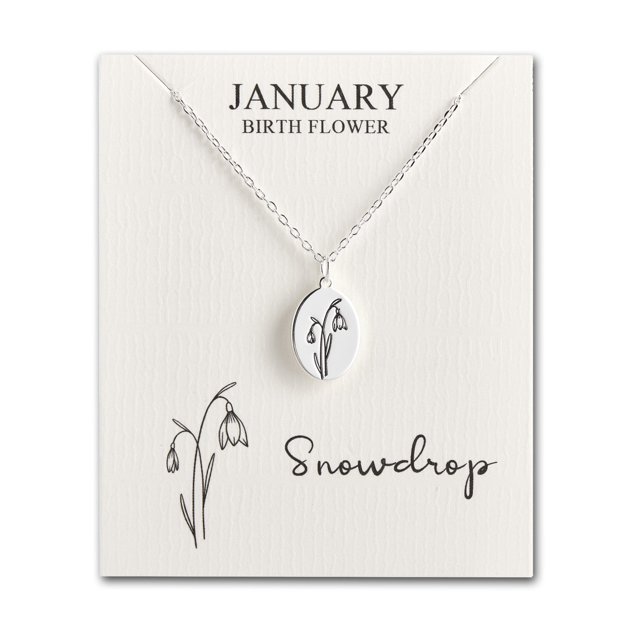January Birth Flower Snowdrop Necklace with Card