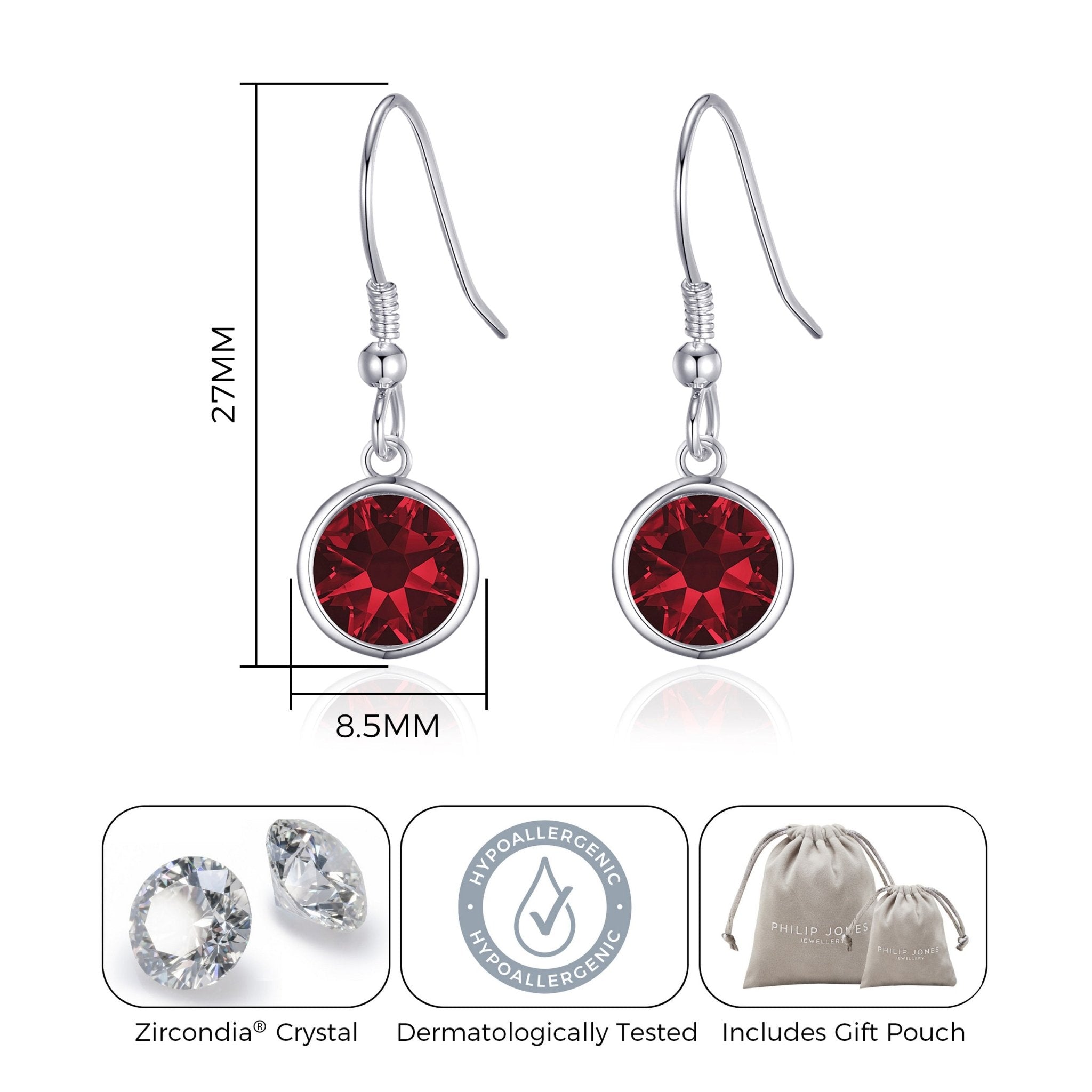 January Birthstone Drop Earrings Created with Garnet Zircondia® Crystals