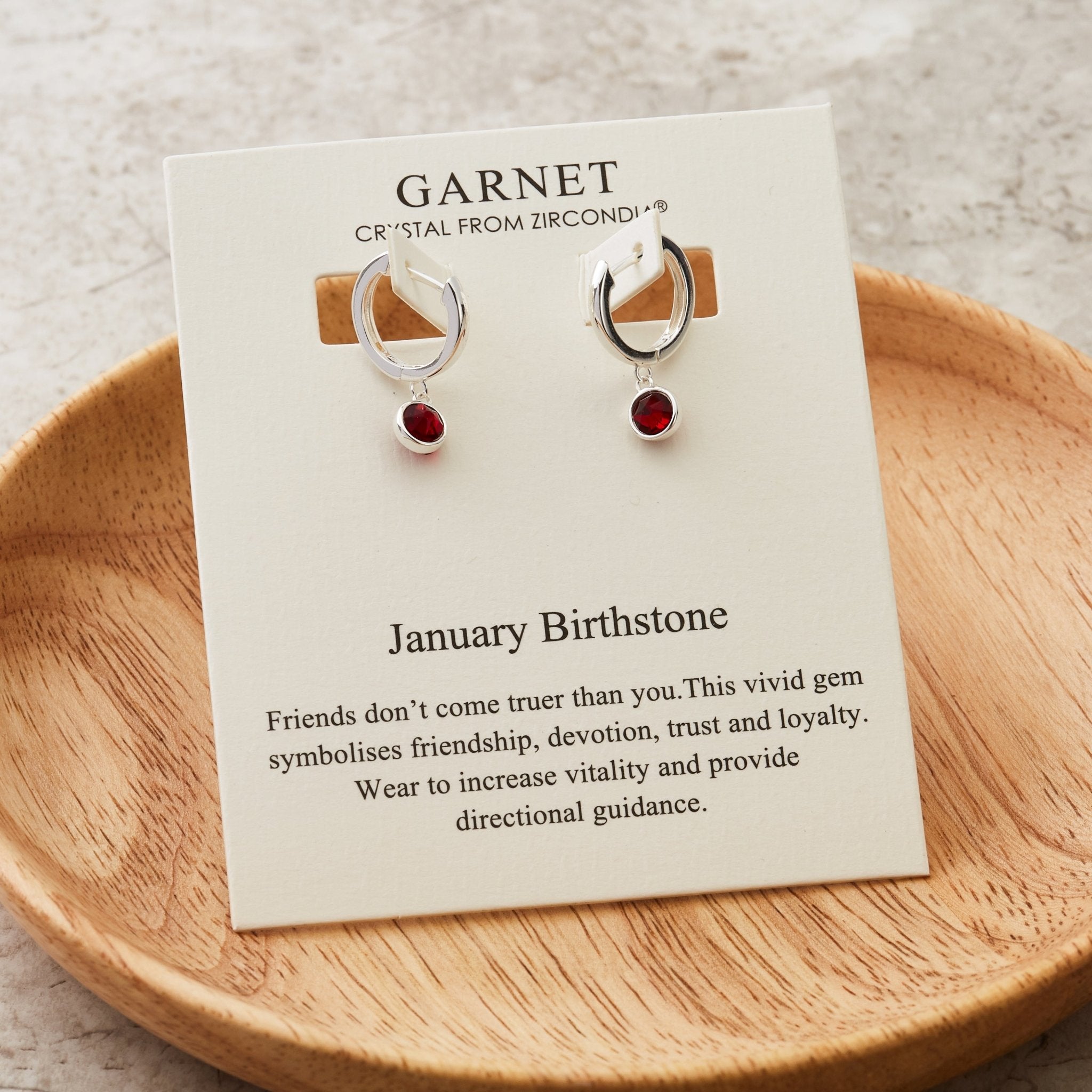January Birthstone Hoop Earrings Created with Garnet Zircondia® Crystals