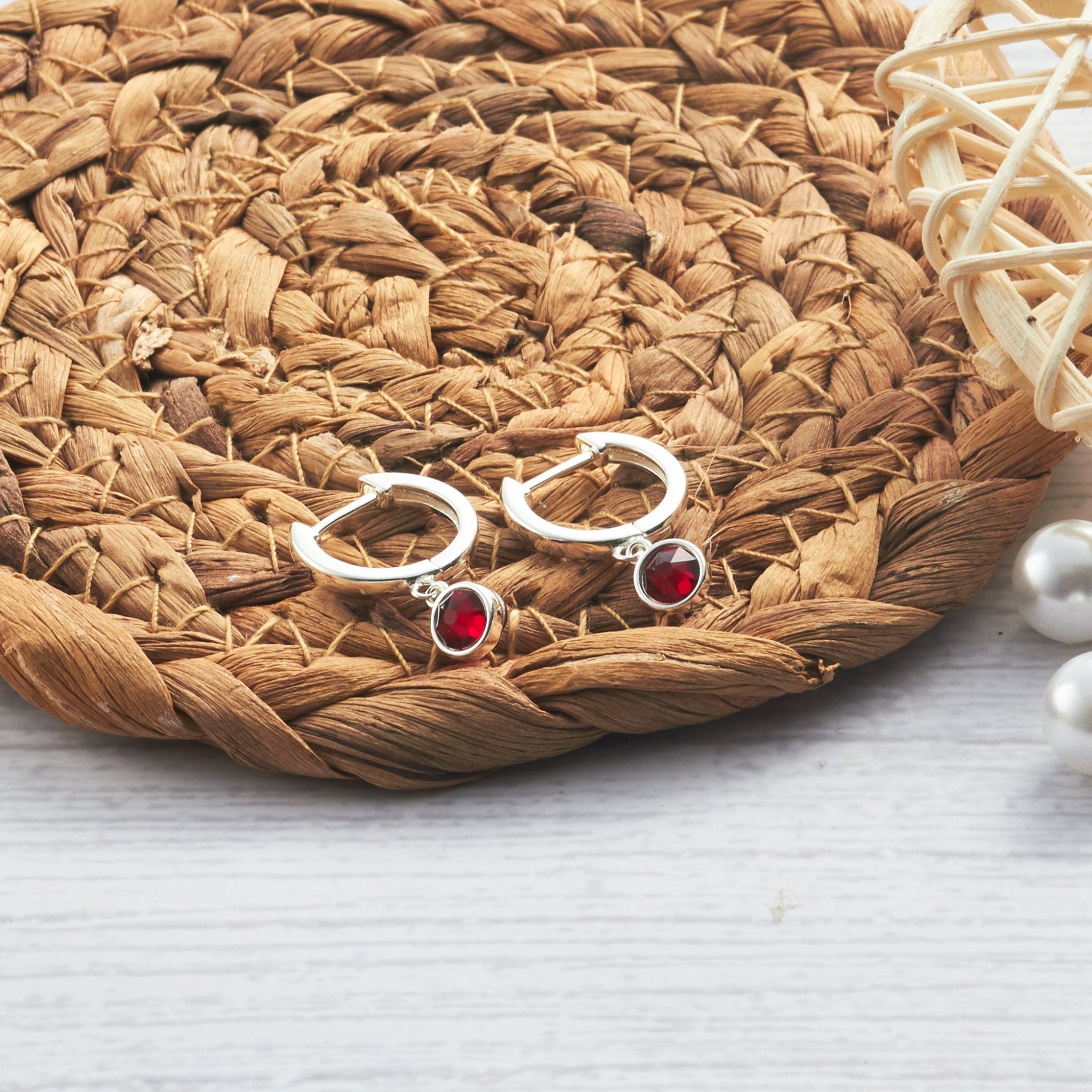 January Birthstone Hoop Earrings Created with Garnet Zircondia® Crystals