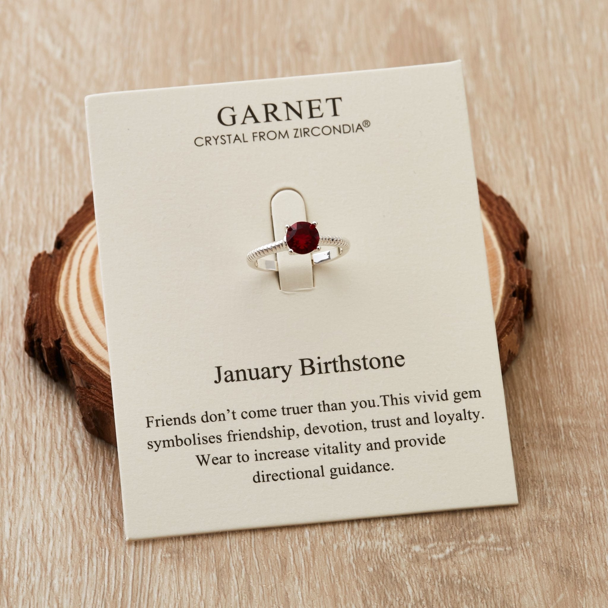 January (Garnet) Adjustable Birthstone Ring Created with Zircondia® Crystals