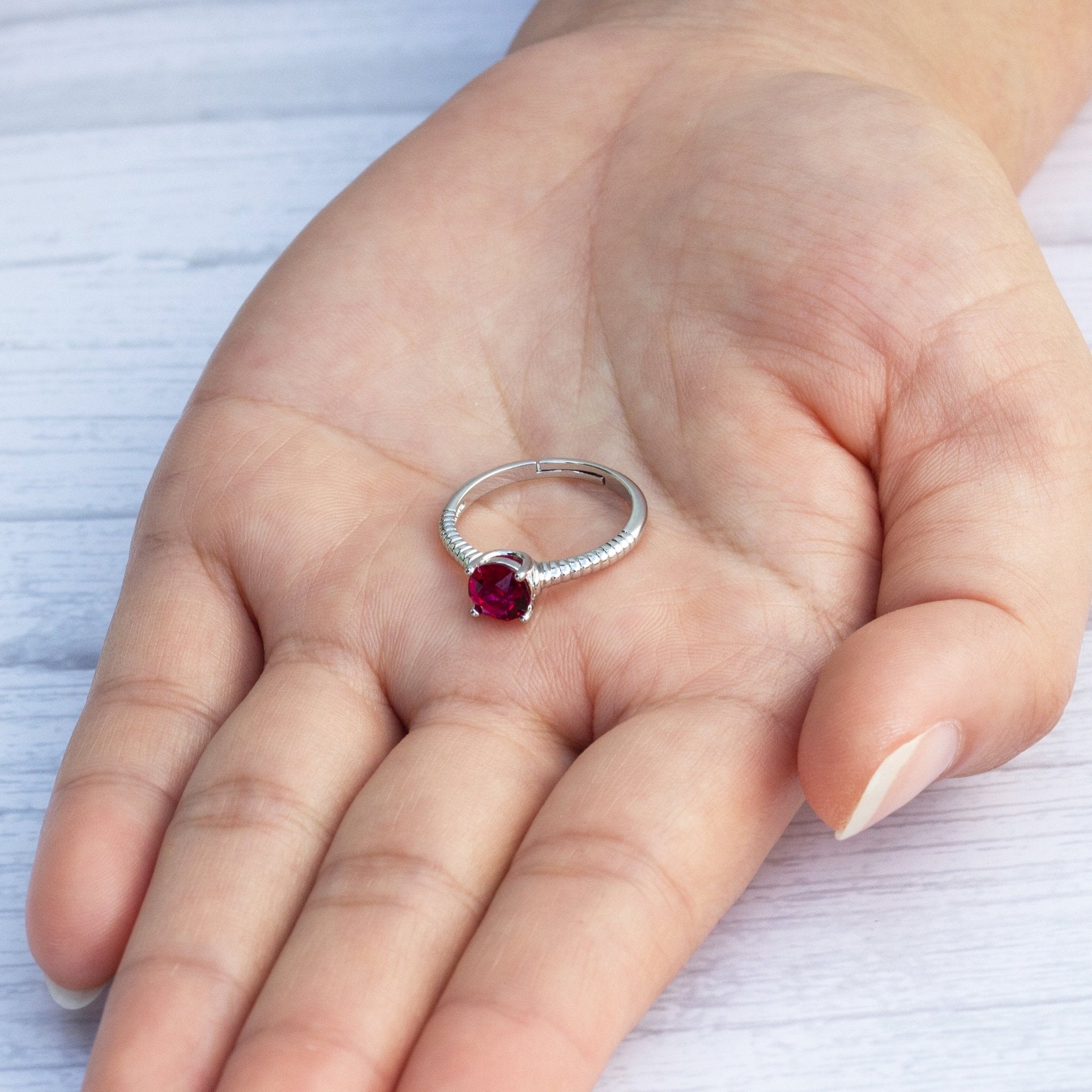 January (Garnet) Adjustable Birthstone Ring Created with Zircondia® Crystals