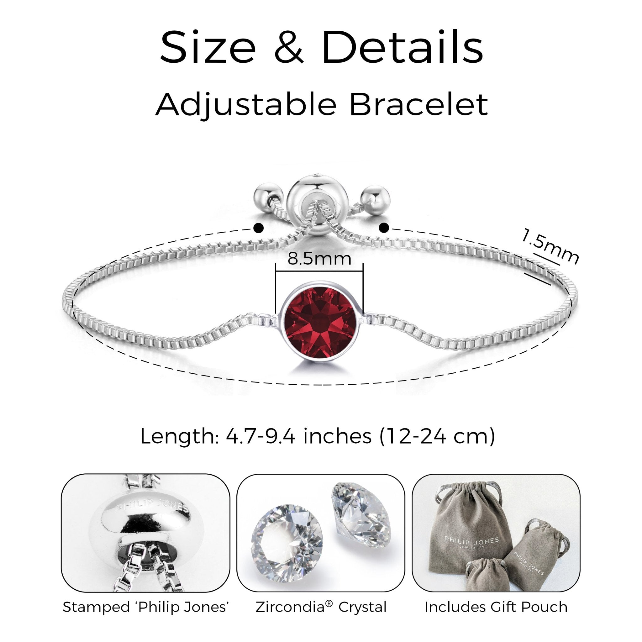 January (Garnet) Birthstone Bracelet Created with Zircondia® Crystals