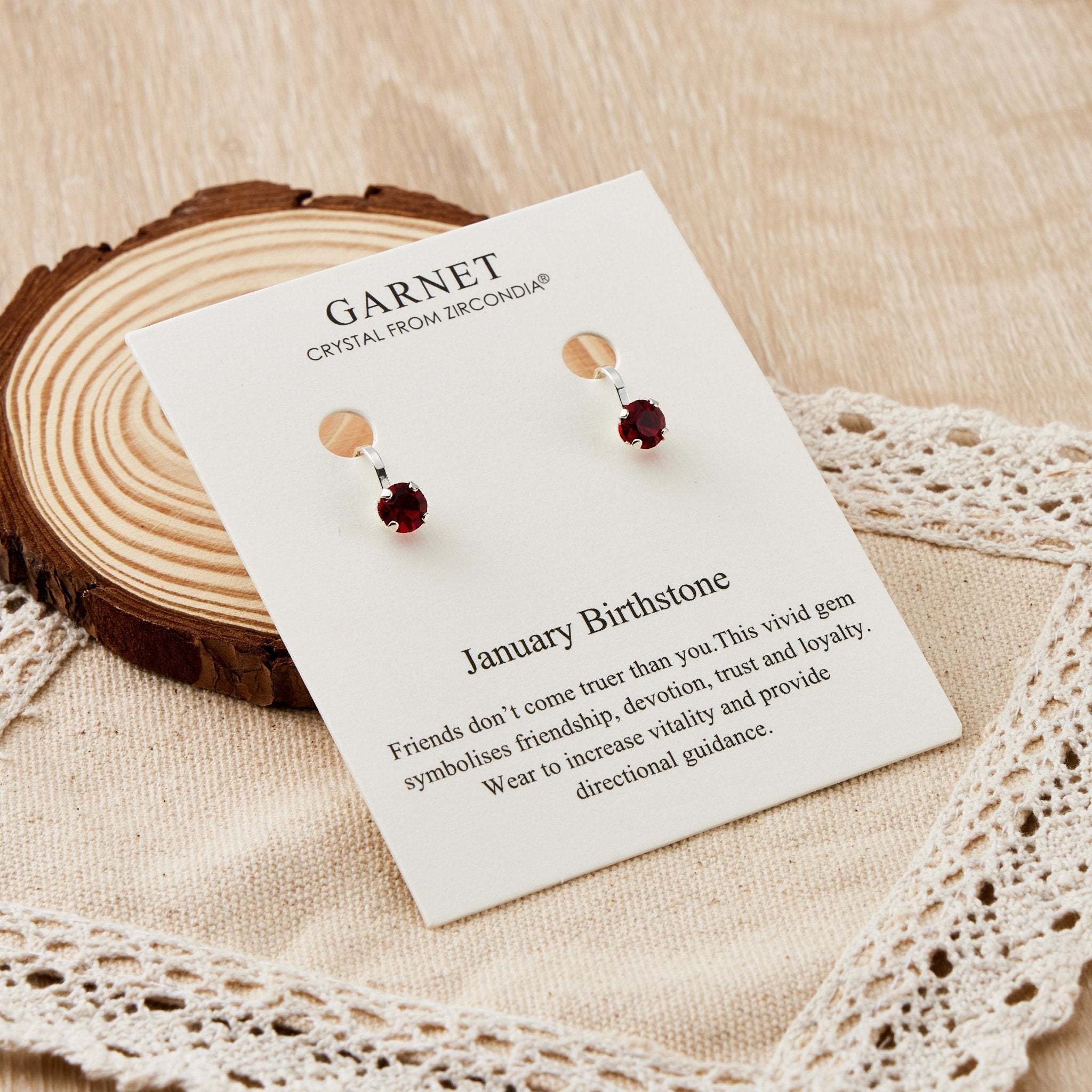 January (Garnet) Birthstone Clip On Earrings Created with Zircondia® Crystals